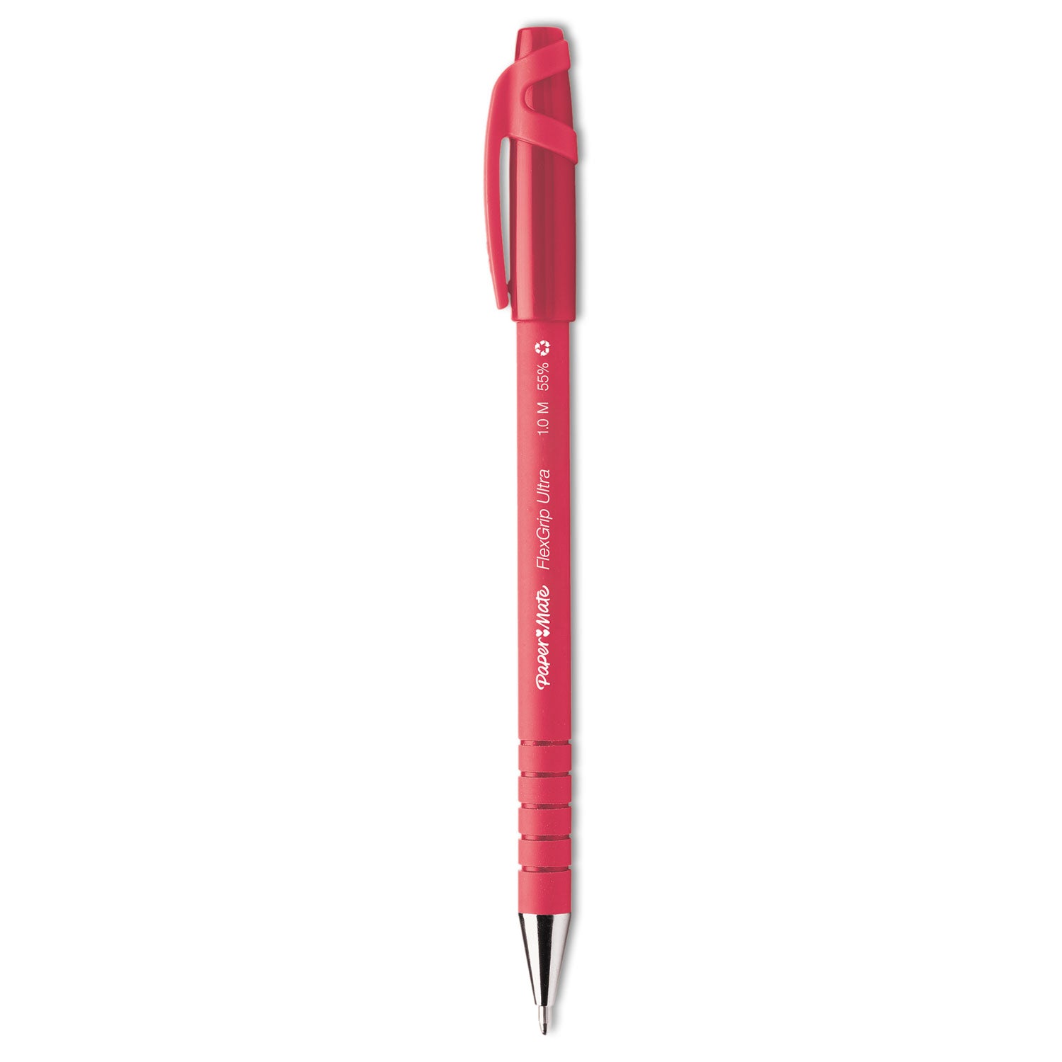 FlexGrip Ultra Recycled Ballpoint Pen, Stick, Medium 1 mm, Red Ink, Red Barrel, Dozen - 