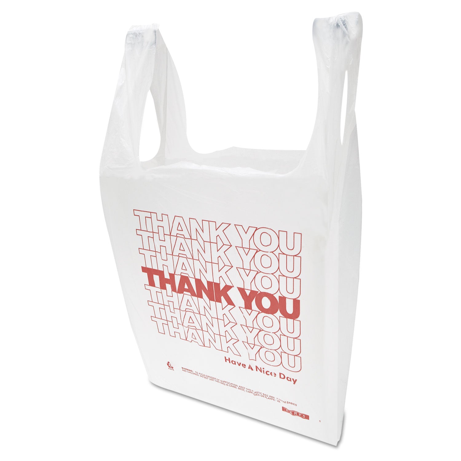 Thank You Handled T-Shirt Bag, 0.167 bbl, 12.5 microns, 11.5" x 21", White, 900/Carton