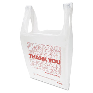Thank You Handled T-Shirt Bag, 0.167 bbl, 12.5 microns, 11.5" x 21", White, 900/Carton
