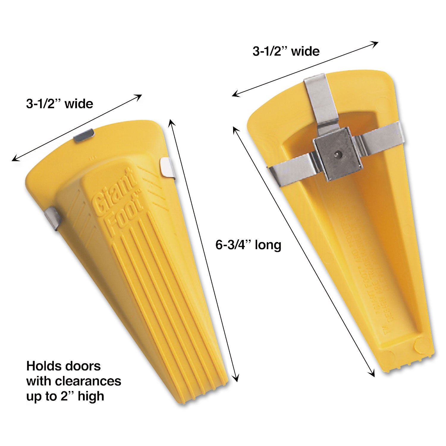 Giant Foot Magnetic Doorstop, No-Slip Rubber Wedge, 3.5w x 6.75d x 2h, Yellow - 