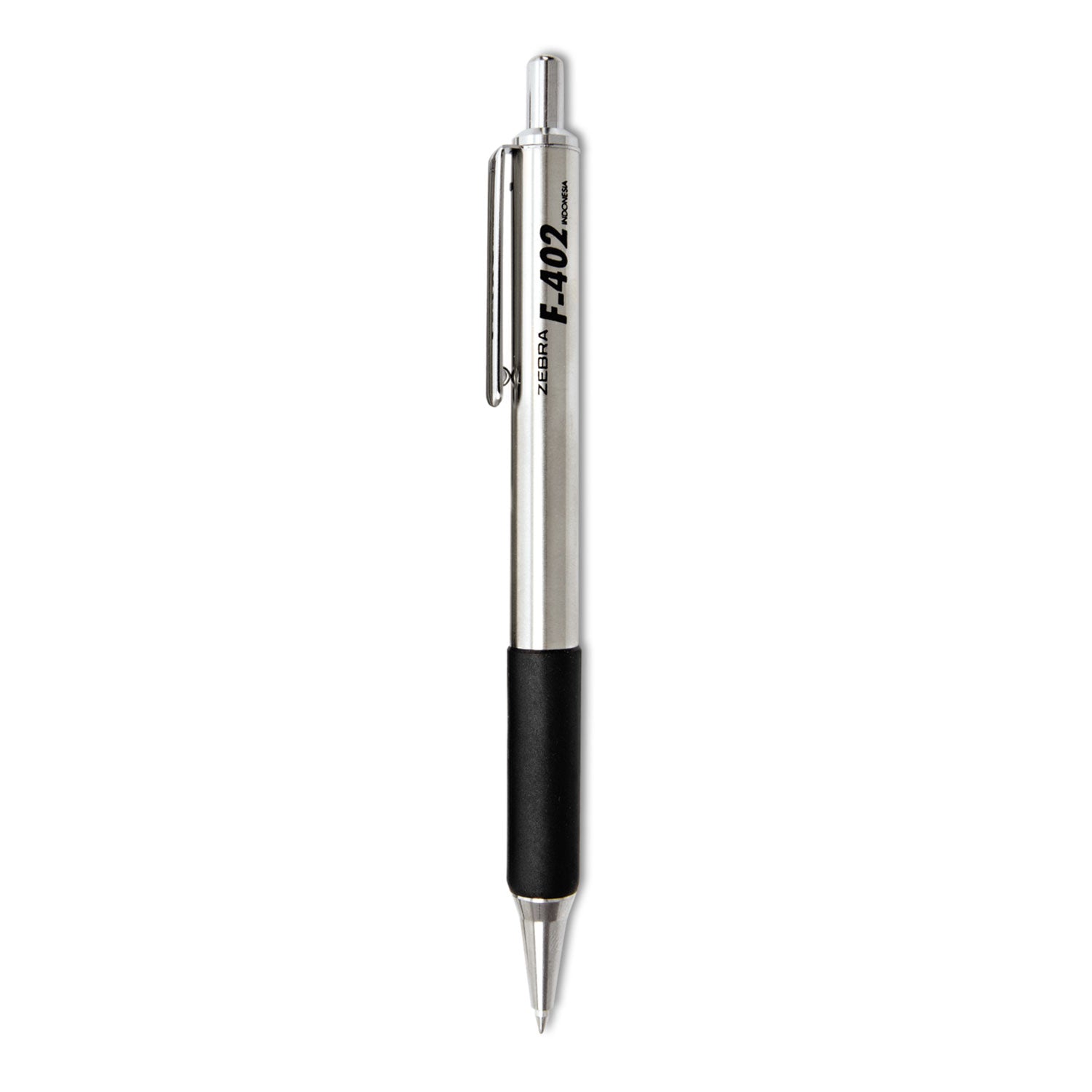 F-402 Ballpoint Pen, Retractable, Fine 0.7 mm, Black Ink, Stainless Steel/Black Barrel, 2/Pack - 