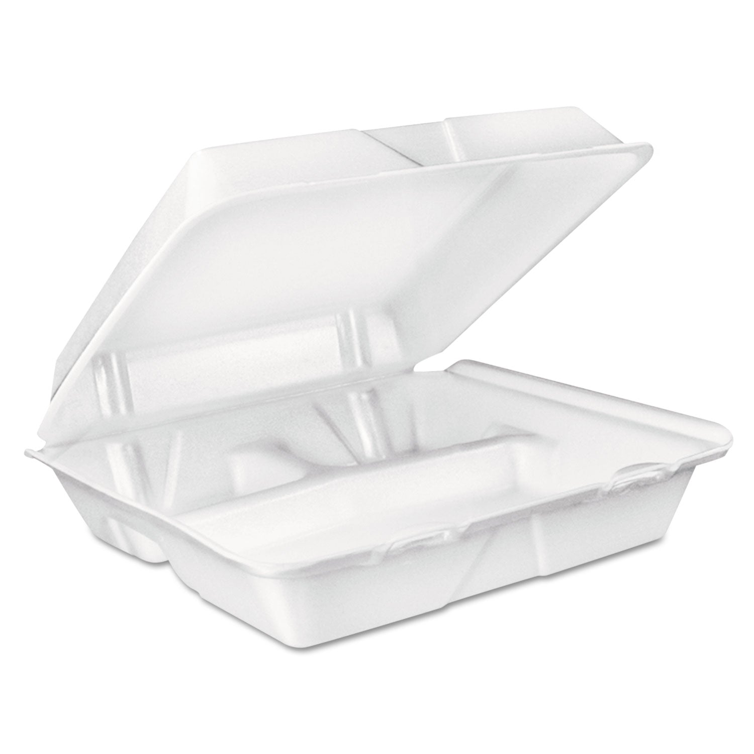 Foam Hinged Lid Container, 3-Compartment, 8 oz, 9 x 9.4 x 3, White, 200/Carton - 