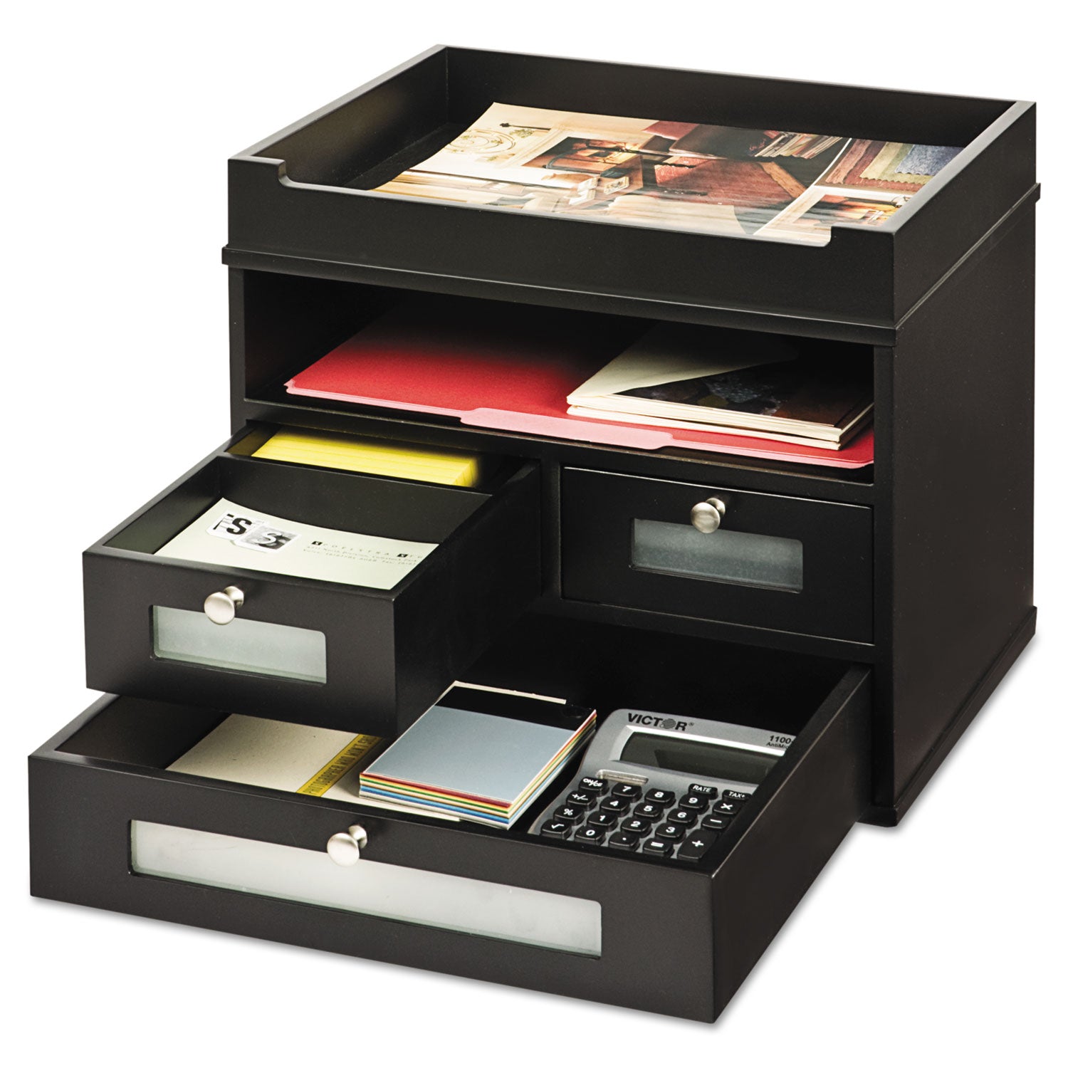 Midnight Black Collection Tidy Tower, 5 Compartments, 3 Drawers, 12.8 x 10.6 x 10.9, Black, Ships in 1-3 Business Days - 