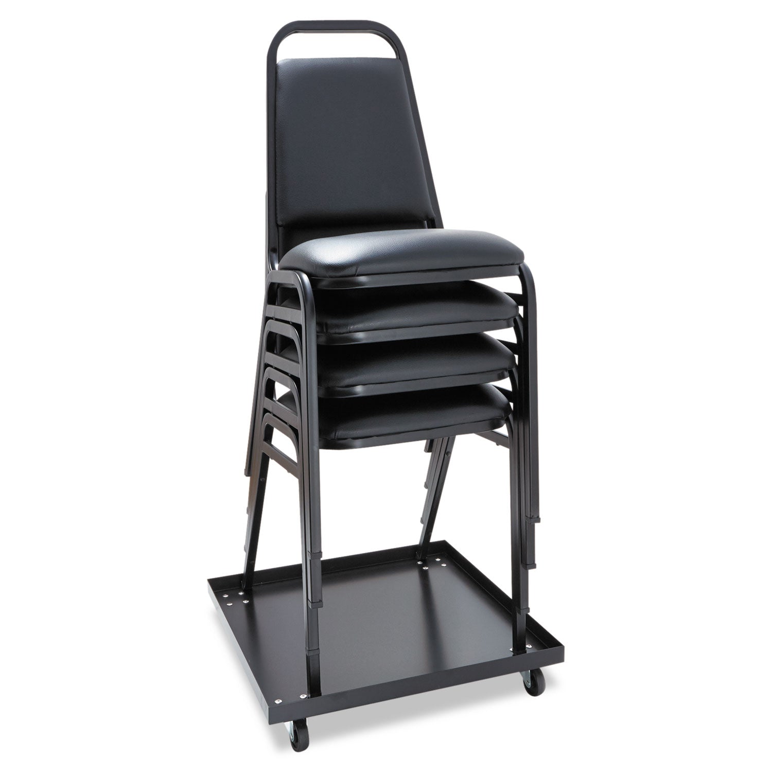 Padded Steel Stacking Chair, Supports Up to 250 lb, 18.5" Seat Height, Black Seat, Black Back, Black Base, 4/Carton - 