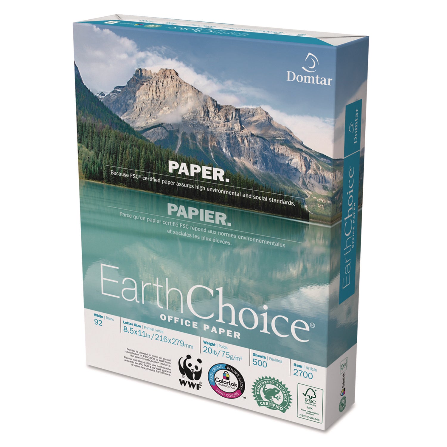 EarthChoice Office Paper - White - Letter - 8 1/2" x 11" - 20 lb Basis Weight - 5000 / Carton - White