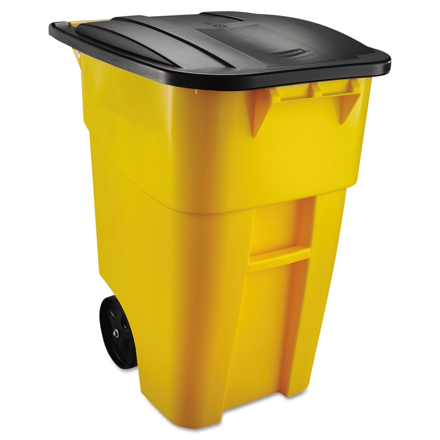 Square Brute Rollout Container, 50 gal, Molded Plastic, Yellow - 