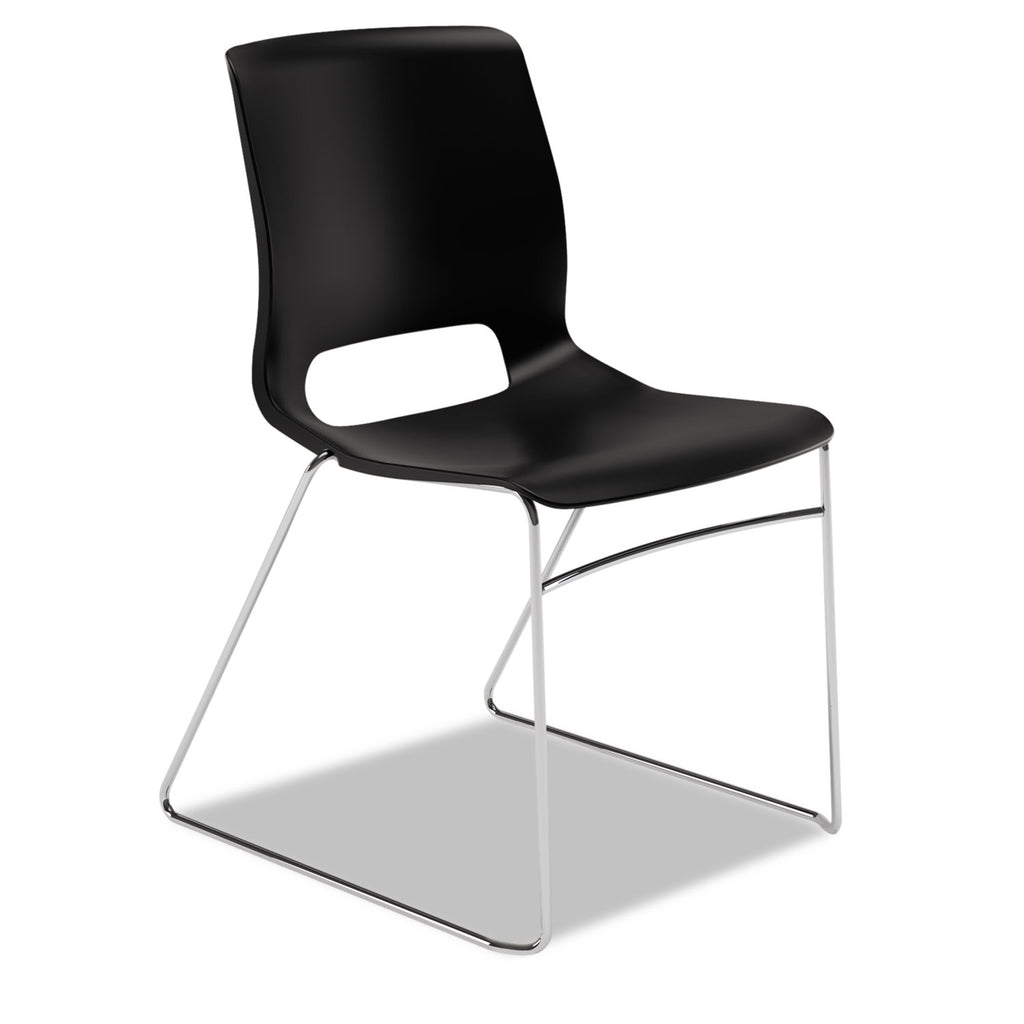 Motivate High-Density Stacking Chair, Supports Up to 300 lb, 17.75" Seat Height, Onyx Seat, Black Back, Chrome Base, 4/Carton - 