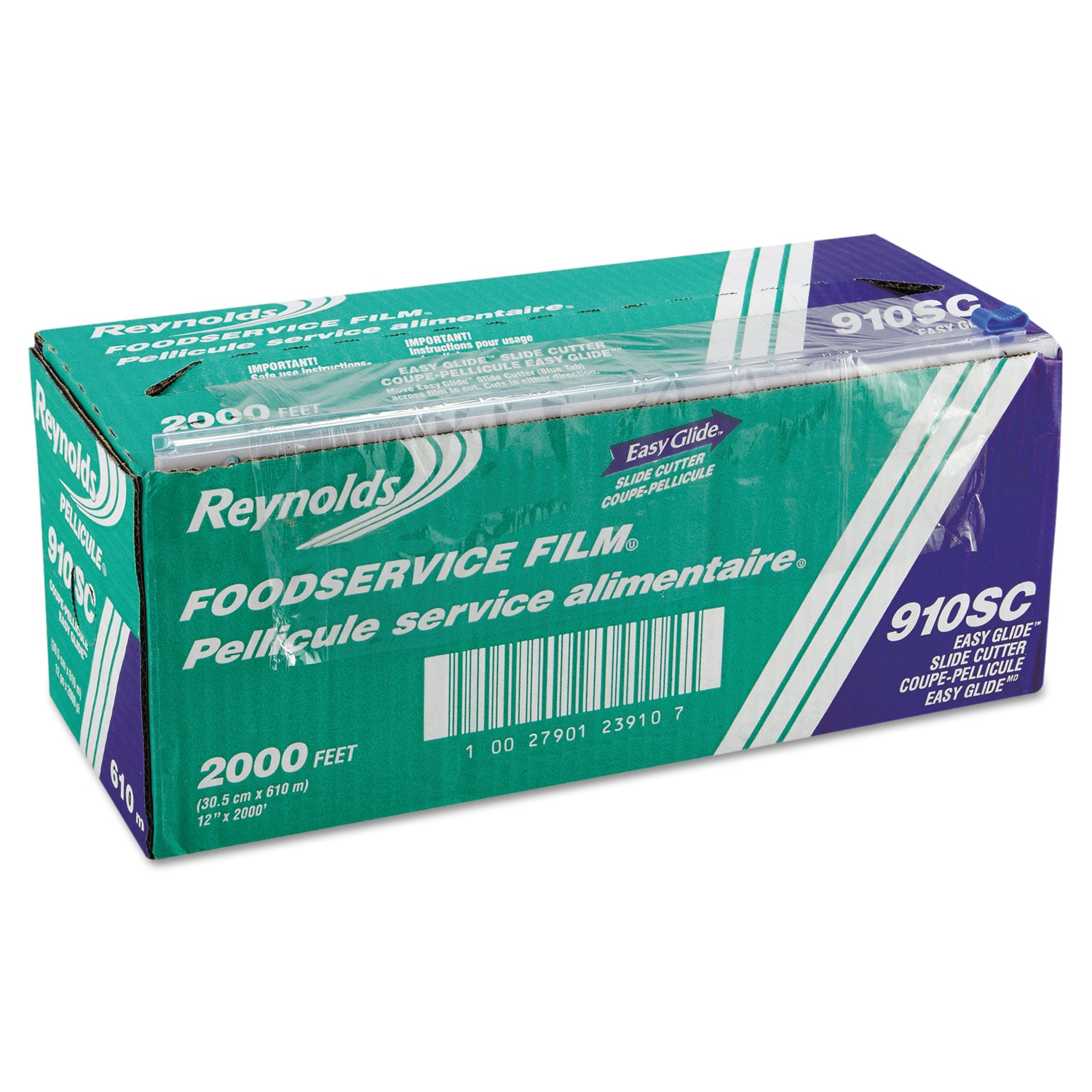 PVC Food Wrap Film Roll in Easy Glide Cutter Box, 12" x 2,000 ft, Clear - 