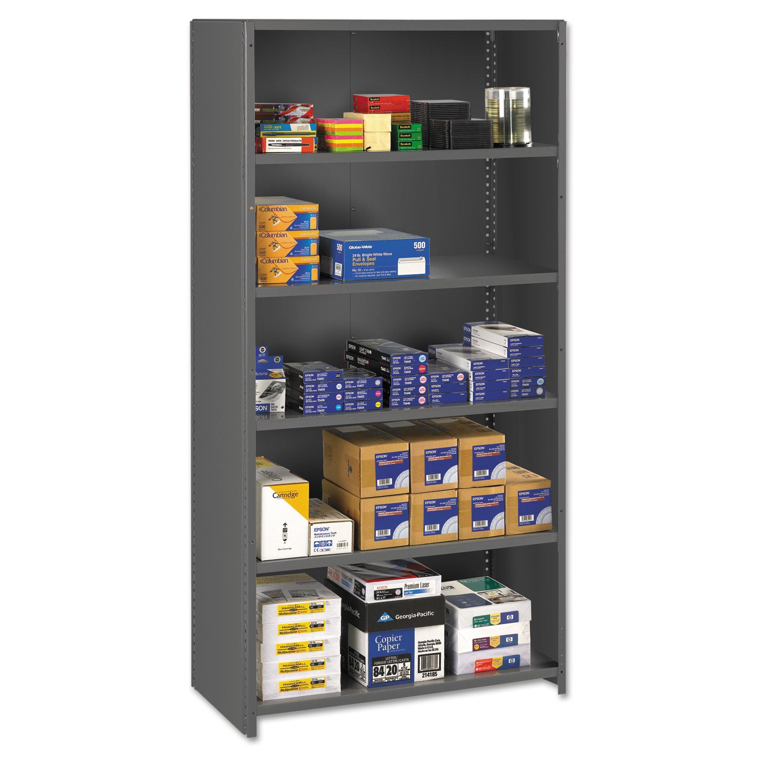 Closed Commercial Steel Shelving, Six-Shelf, 36w x 24d x 75h, Medium Gray - 