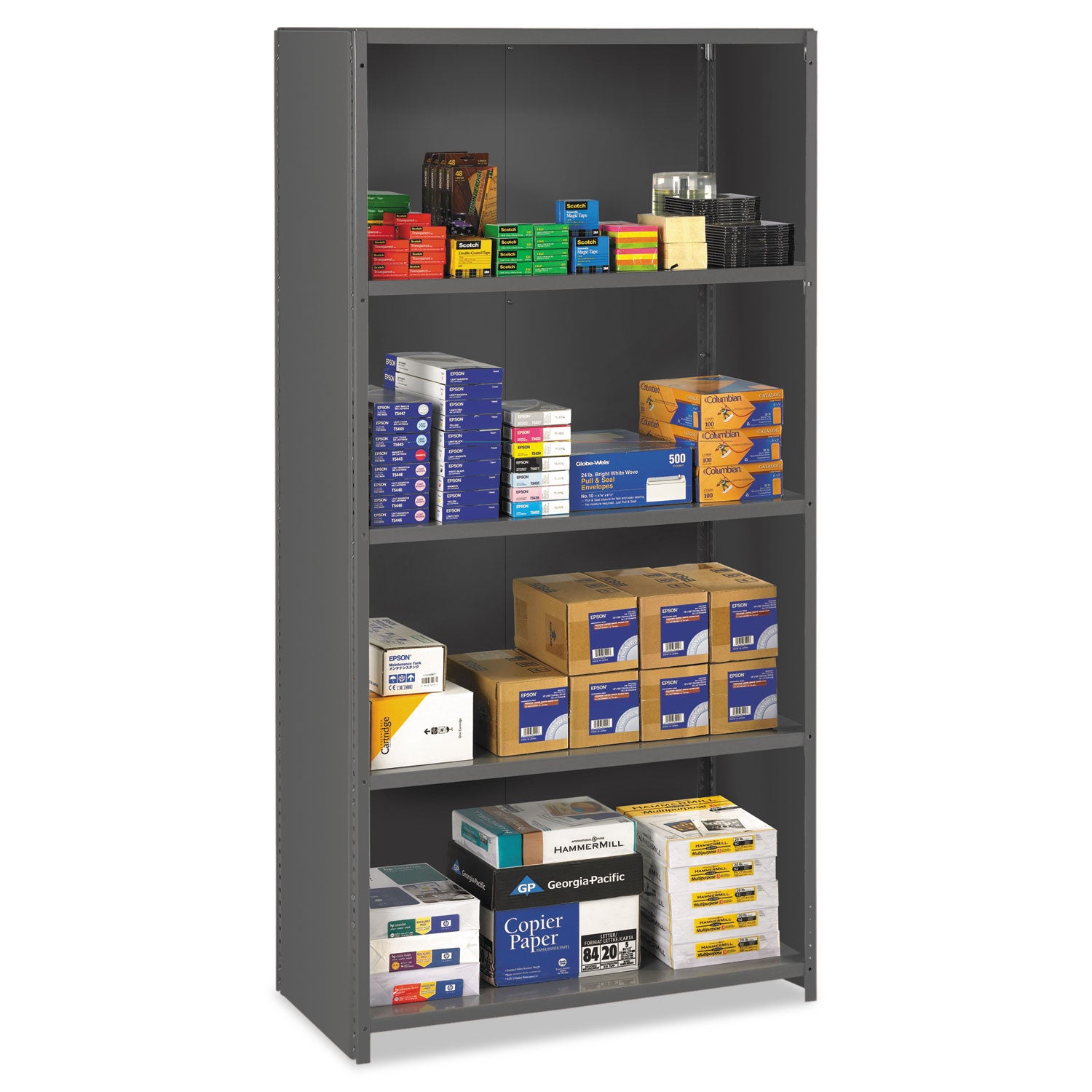 Closed Commercial Steel Shelving, Five-Shelf, 36w x 24d x 75h, Medium Gray - 