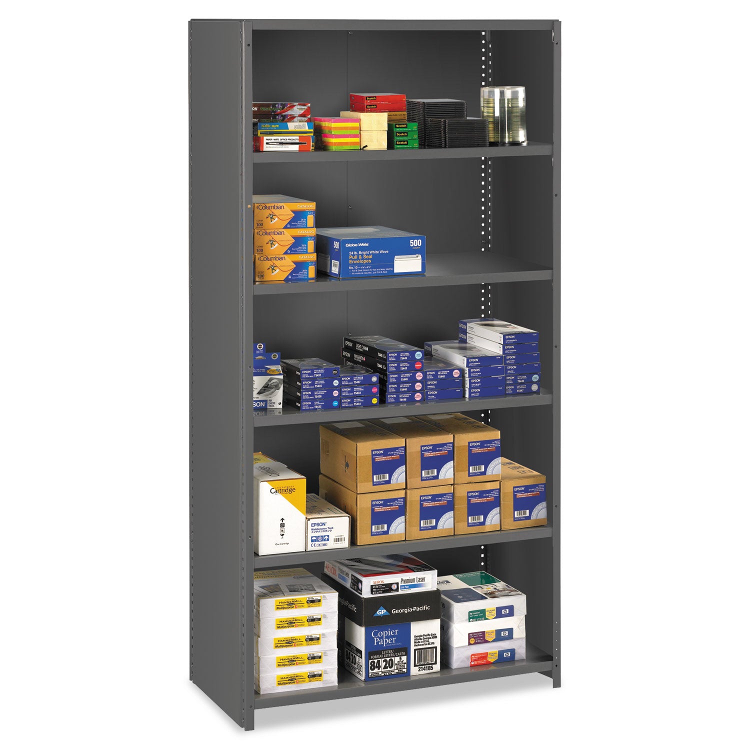 Closed Commercial Steel Shelving, Six-Shelf, 36w x 18d x 75h, Medium Gray - 