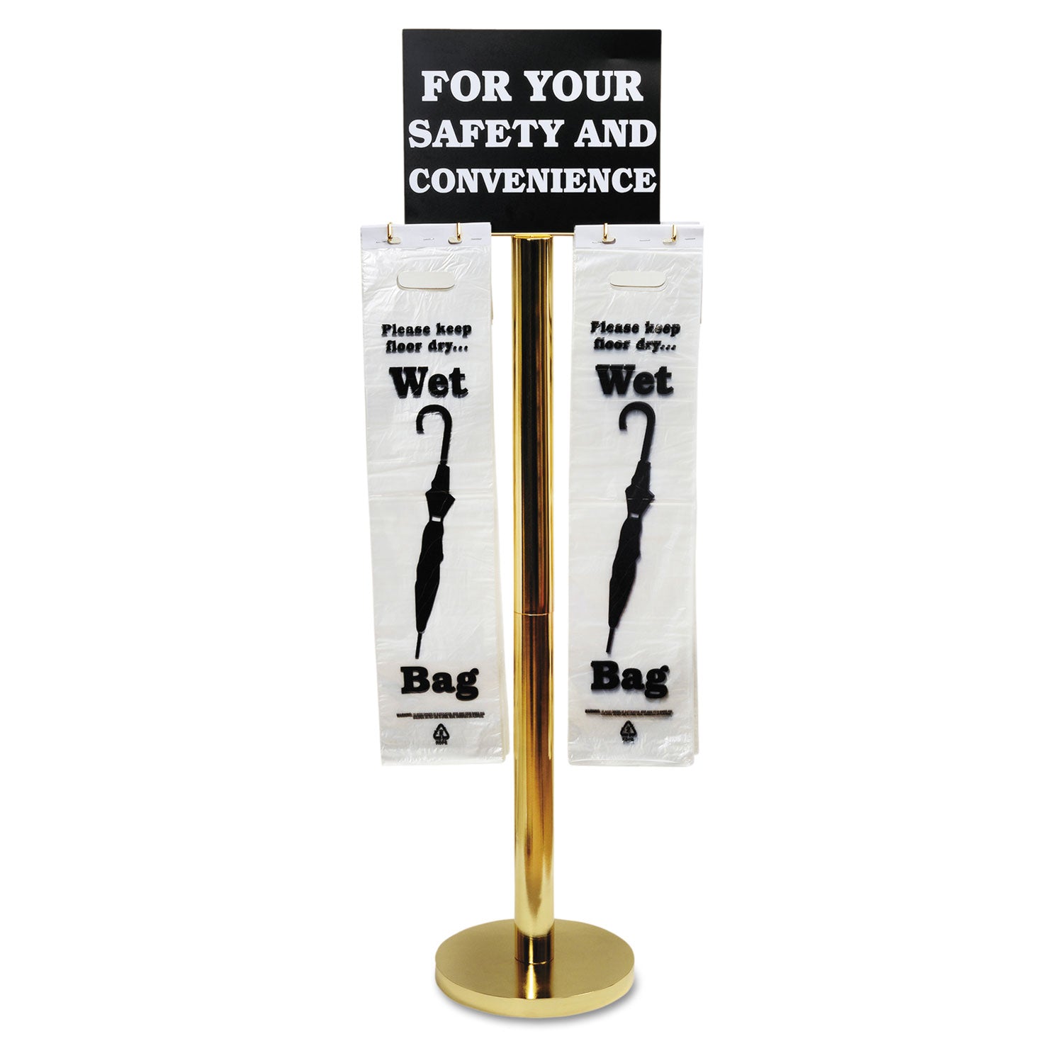 Wet Umbrella Bag Stand, 16w x 12d x 54.5h, Brass/Black/White - 