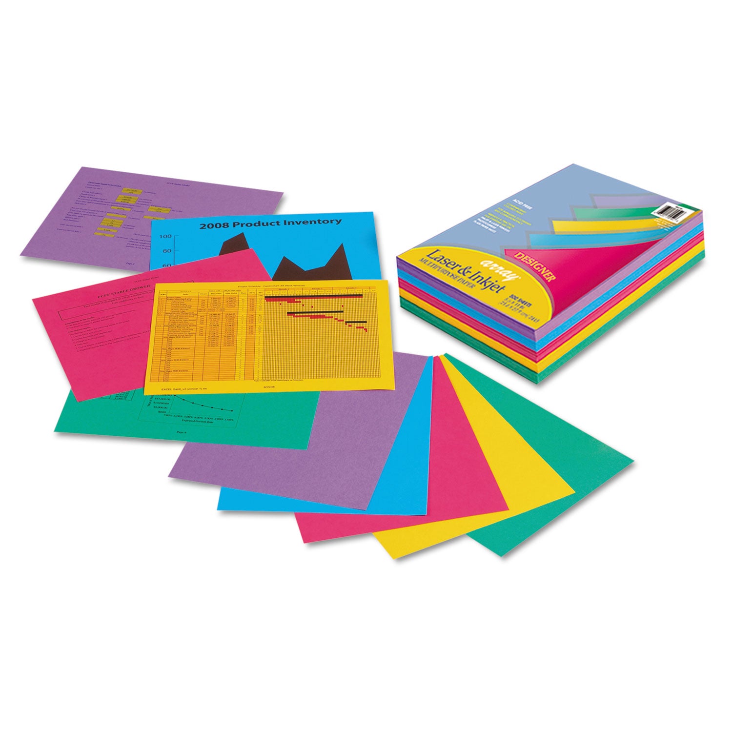 Array Colored Bond Paper, 24 lb Bond Weight, 8.5 x 11, Assorted Designer Colors, 500/Ream - 