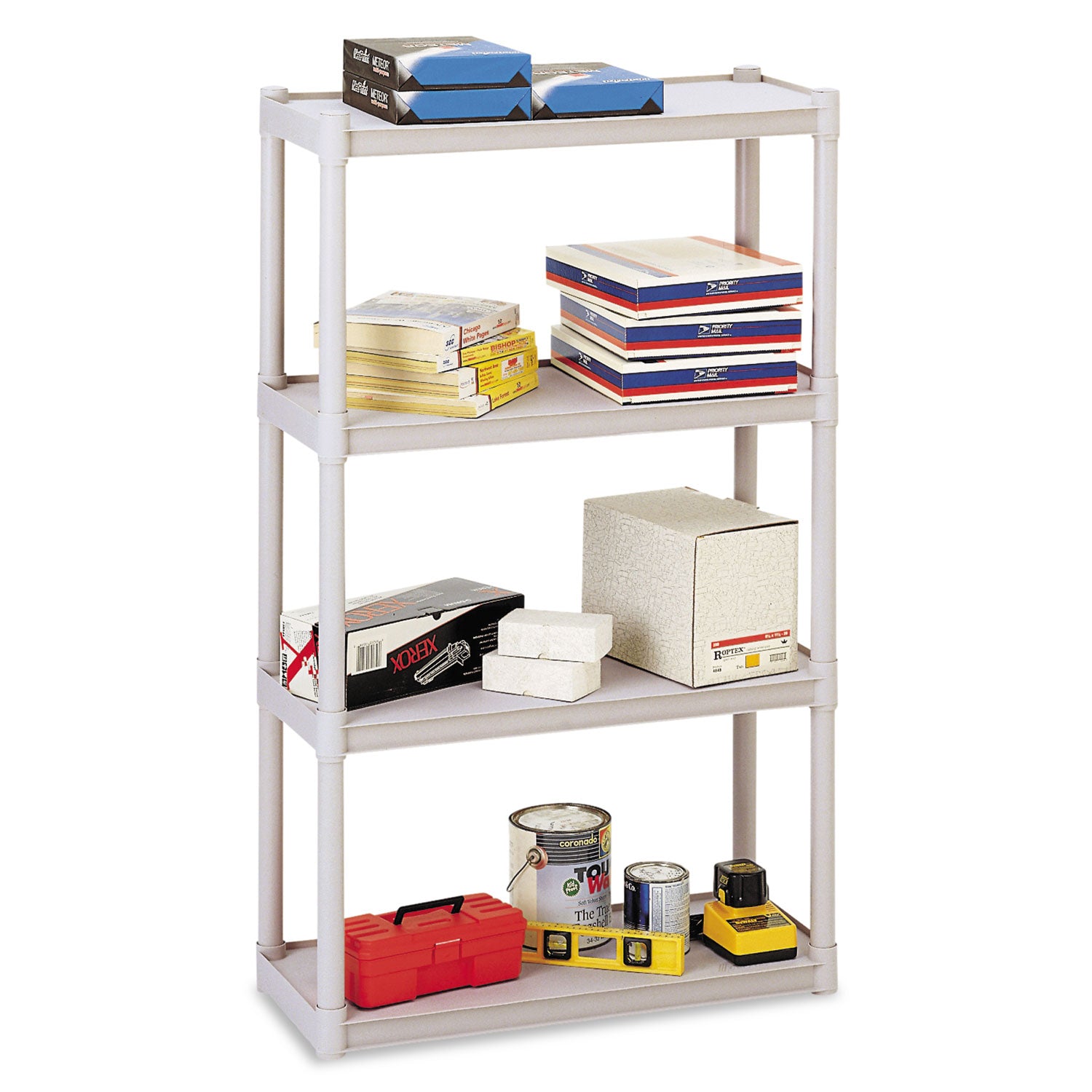 Rough n Ready Open Storage System, Four-Shelf, Injection-Molded Polypropylene, 32w x 13d x 54h, Platinum - 2