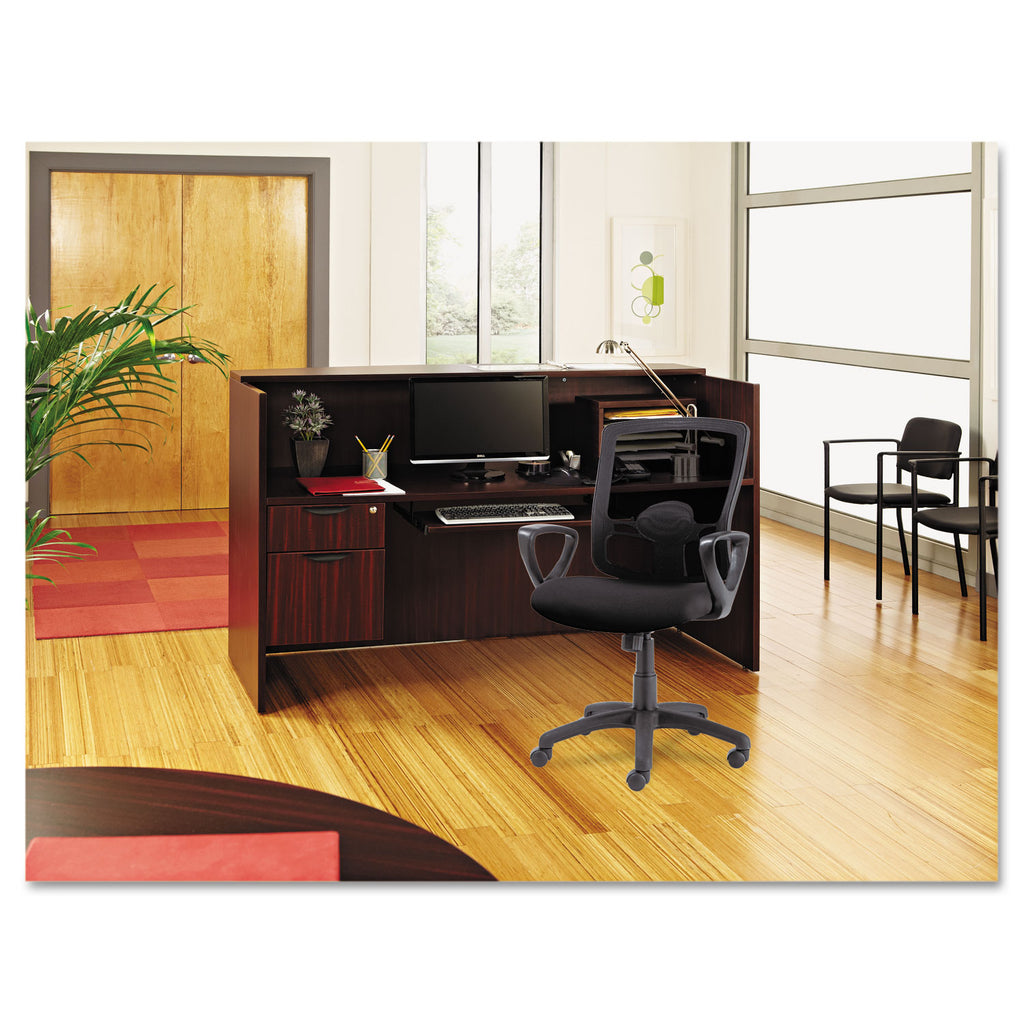 Alera Valencia Series Reception Desk with Transaction Counter, 71" x 35.5" x 29.5" to 42.5", Mahogany - 