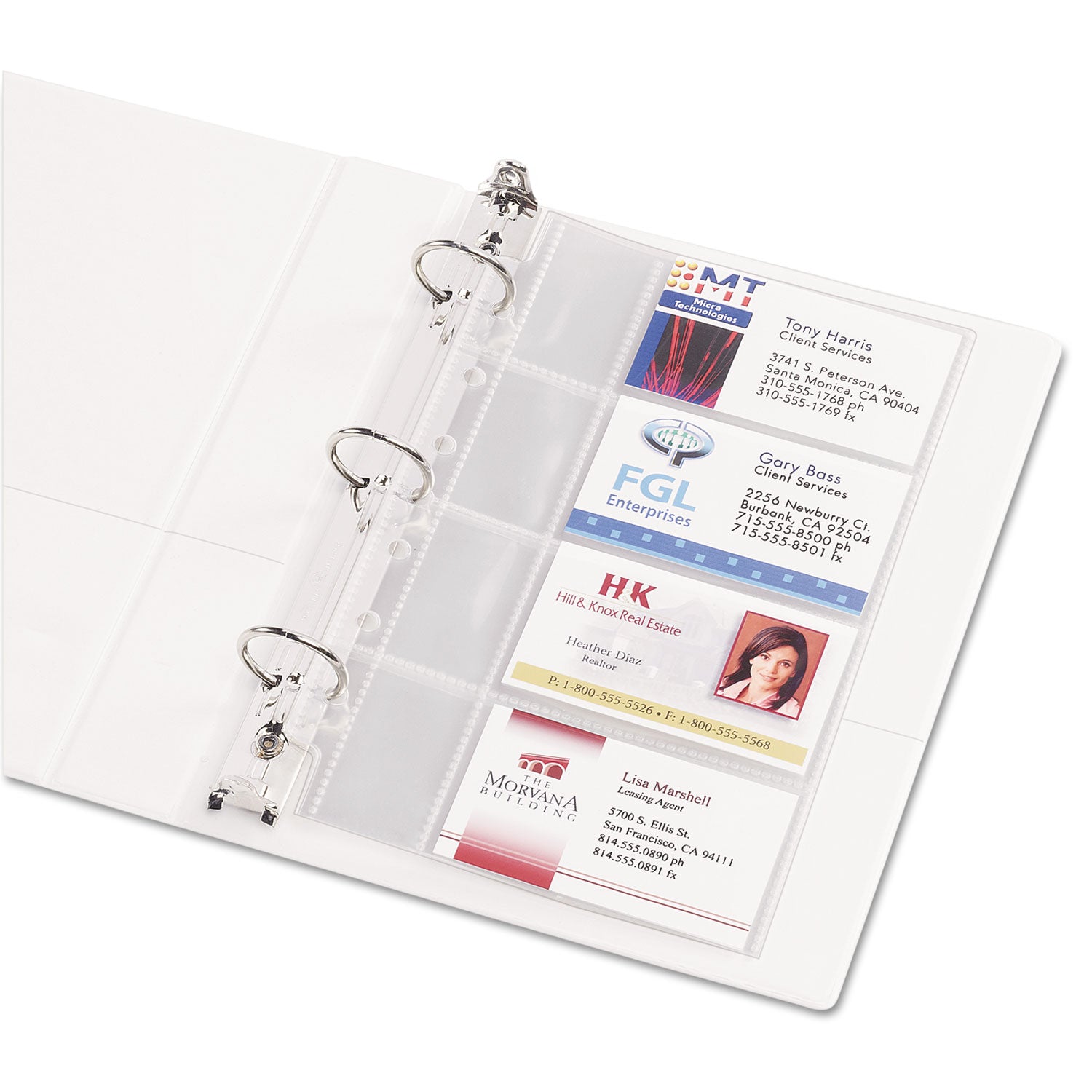 Business Card Binder Pages, For 2 x 3.5 Cards, Clear, 8 Cards/Sheet, 5 Pages/Pack
