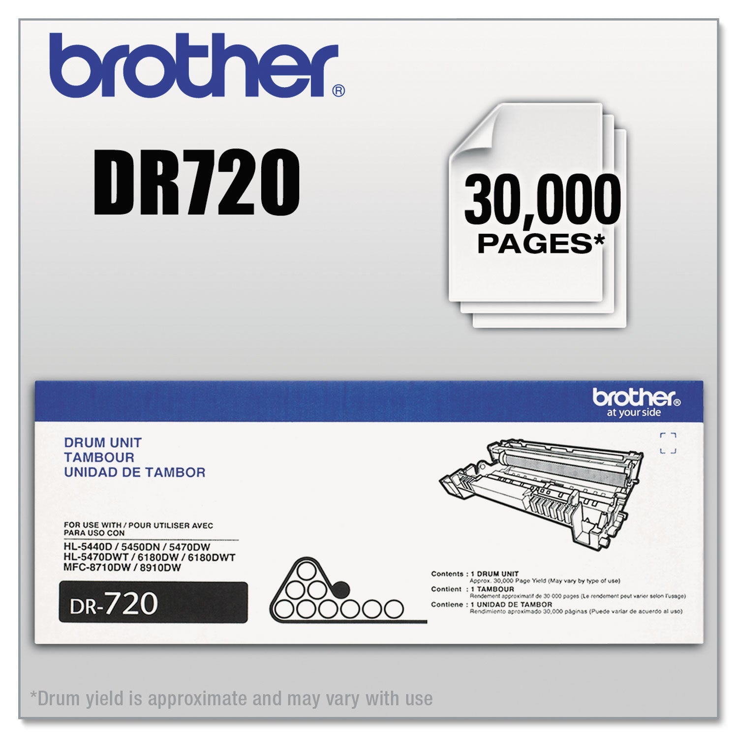 DR720 Drum Unit, 30,000 Page-Yield, Black