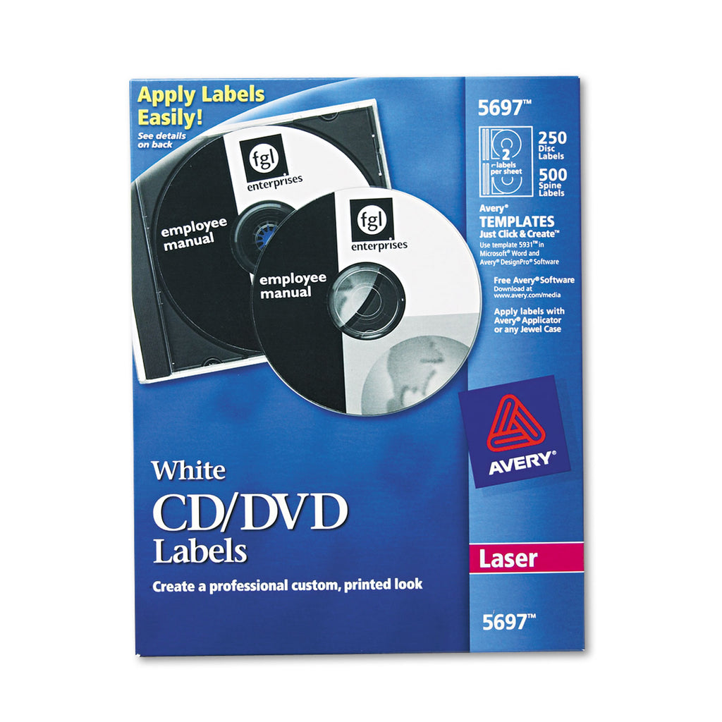 Laser CD Labels, Matte White, 250/Pack - 