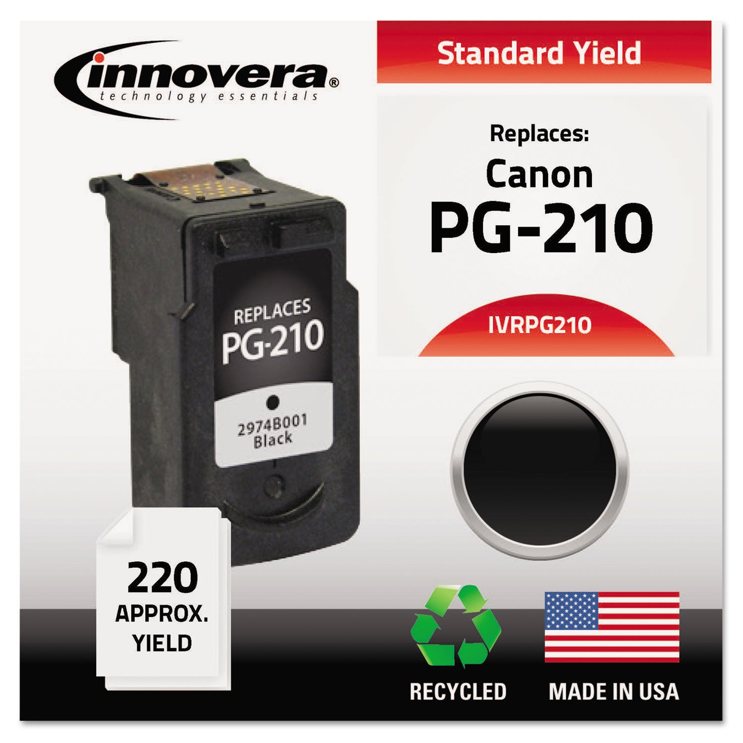 Remanufactured Black Ink, Replacement for PG-210 (2974B001), 220 Page-Yield - 