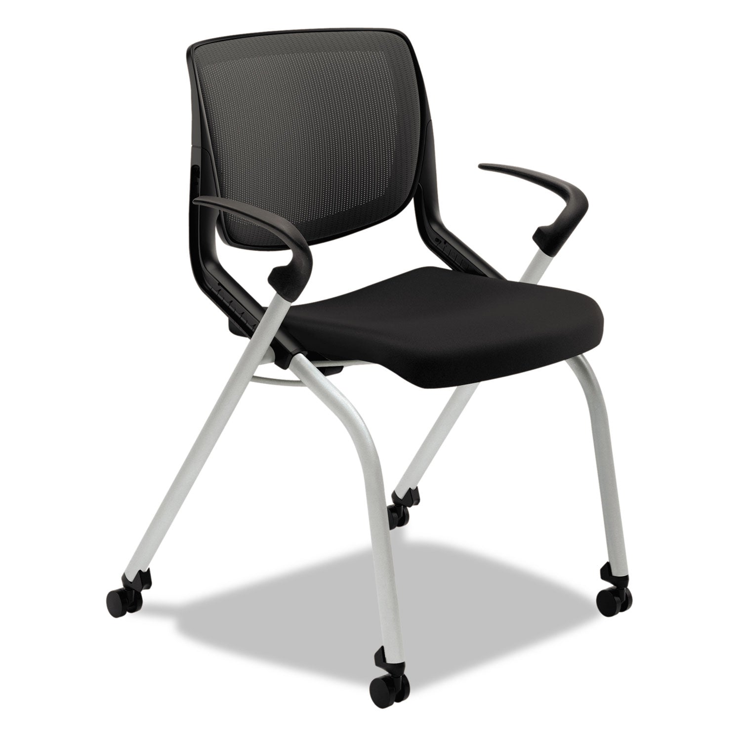HON Motivate Chair - Black Fabric Seat - Black Back - Platinum Metallic Reinforced Resin Frame - Black - Armrest - 1