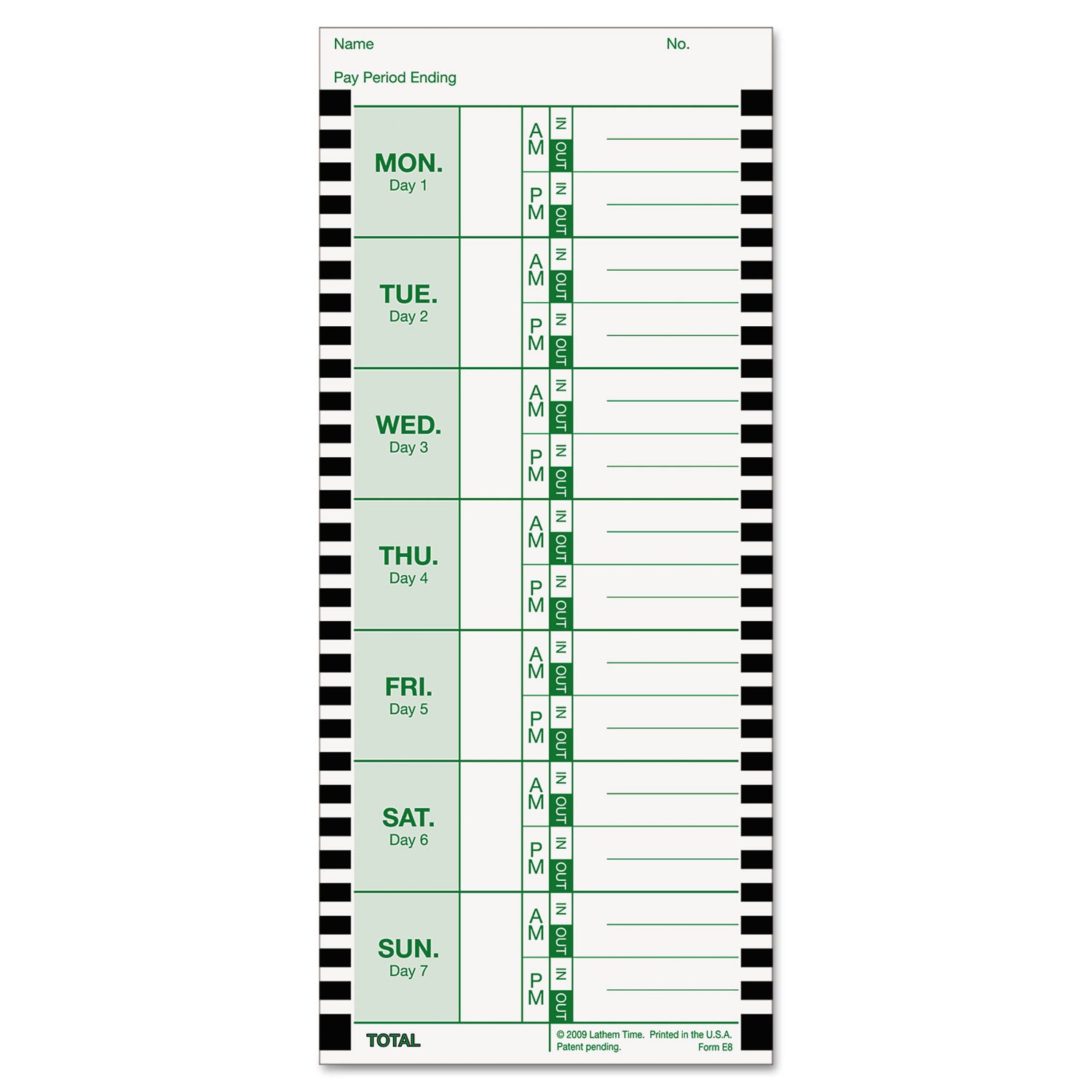 Time Clock Cards for Lathem Time 800P, One Side, 4 x 9, 100/Pack - 