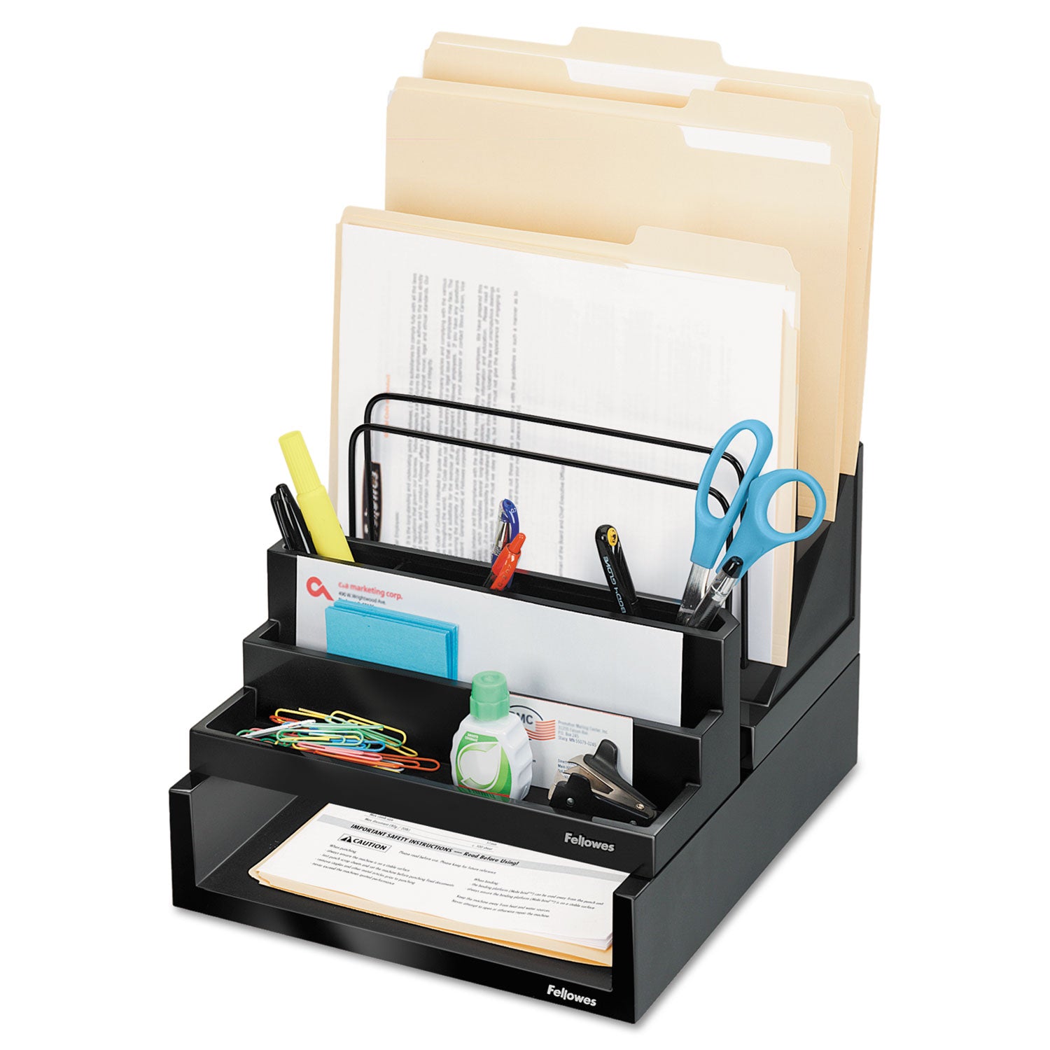 Designer Suites Desktop Organizer, 7 Compartments, Plastic, 11.13 x 5 x 3.78, Black Pearl - 