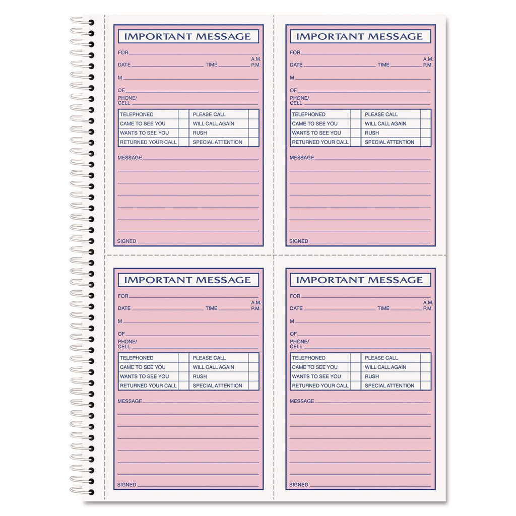 Telephone Message Book with Fax/Mobile Section, Two-Part Carbonless, 3.88 x 5.5, 4 Forms/Sheet, 200 Forms Total