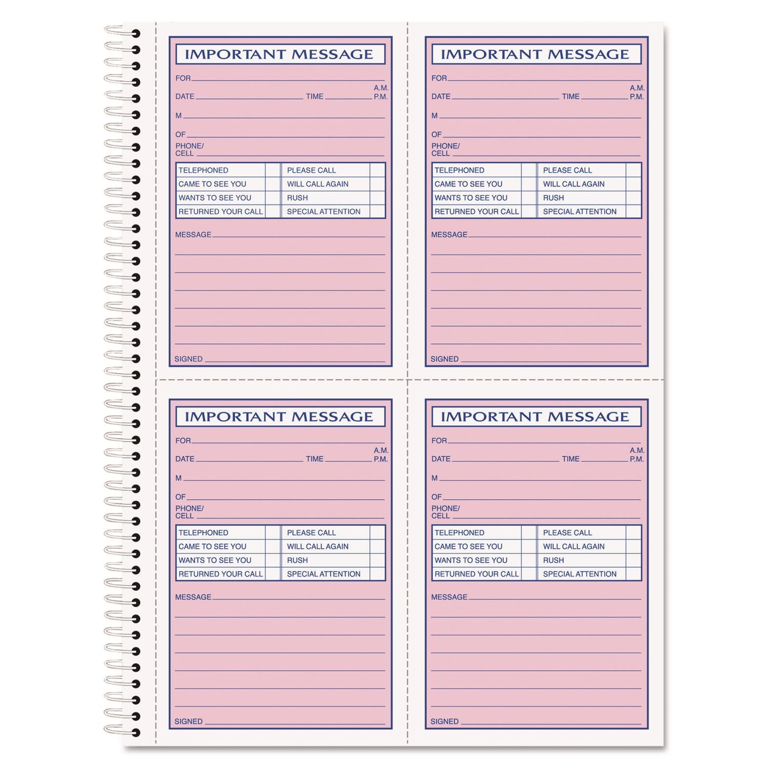 Telephone Message Book with Fax/Mobile Section, Two-Part Carbonless, 3.88 x 5.5, 4 Forms/Sheet, 200 Forms Total