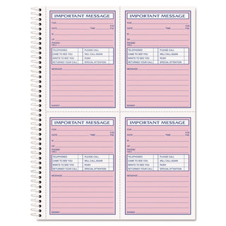 Telephone Message Book with Fax/Mobile Section, Two-Part Carbonless, 3.88 x 5.5, 4 Forms/Sheet, 200 Forms Total