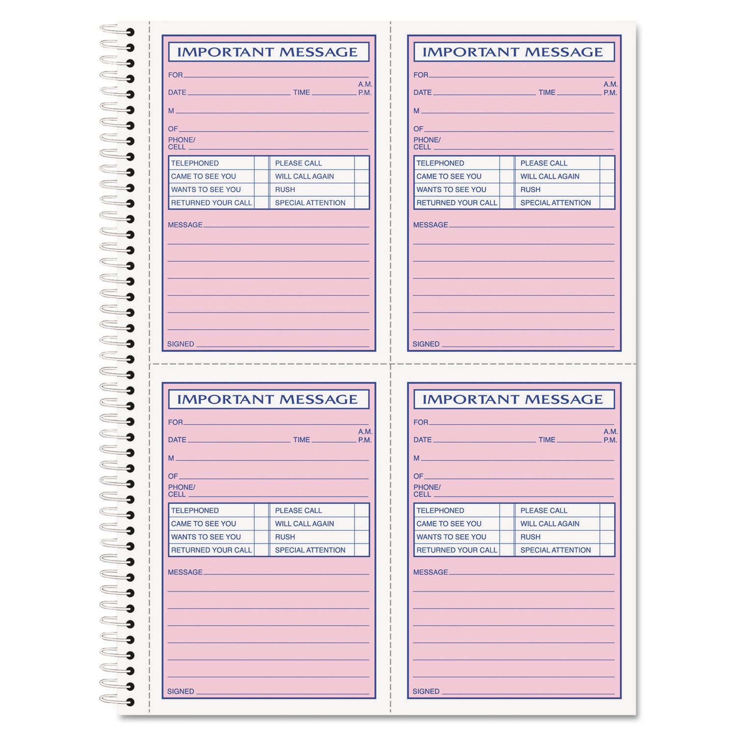 Telephone Message Book with Fax/Mobile Section, Two-Part Carbonless, 3.88 x 5.5, 4 Forms/Sheet, 200 Forms Total - 