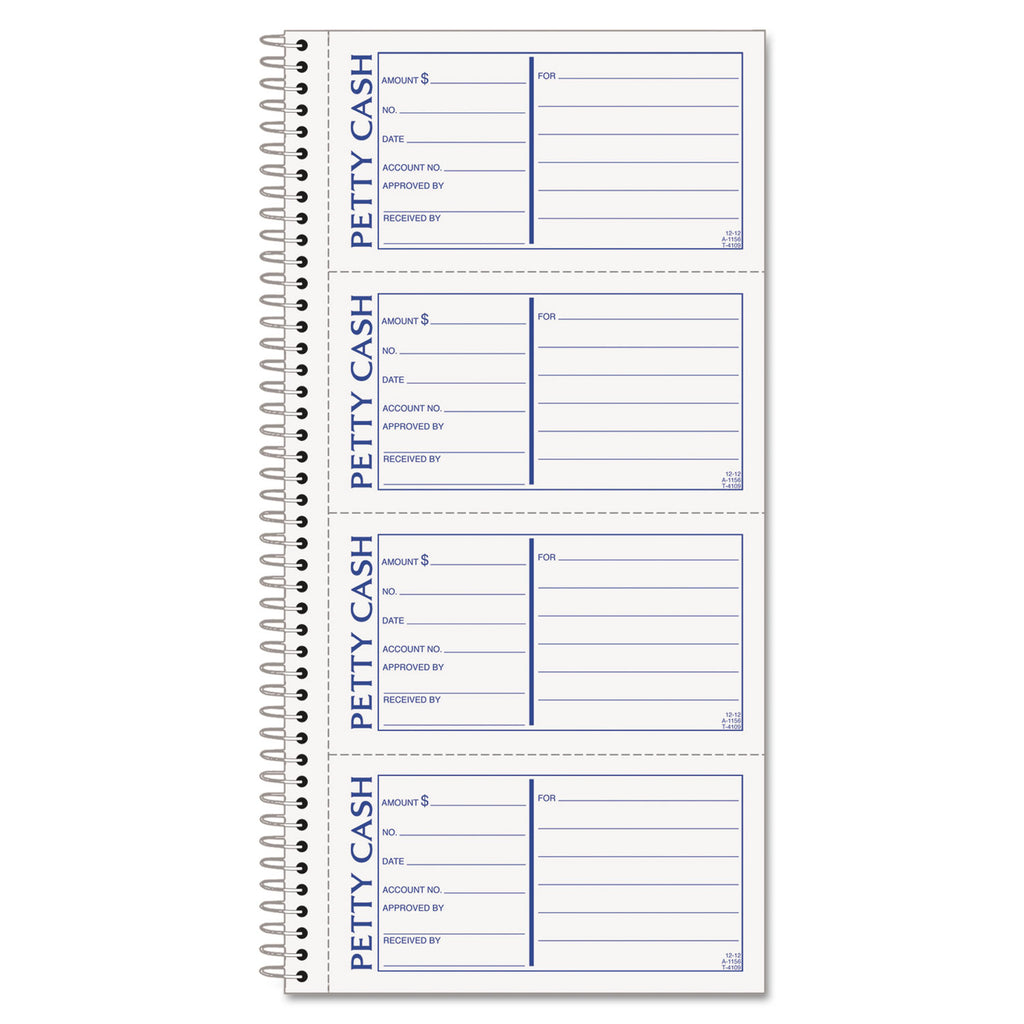 Petty Cash Receipt Book, Two-Part Carbonless, 5 x 2.75, 4 Forms/Sheet, 200 Forms Total