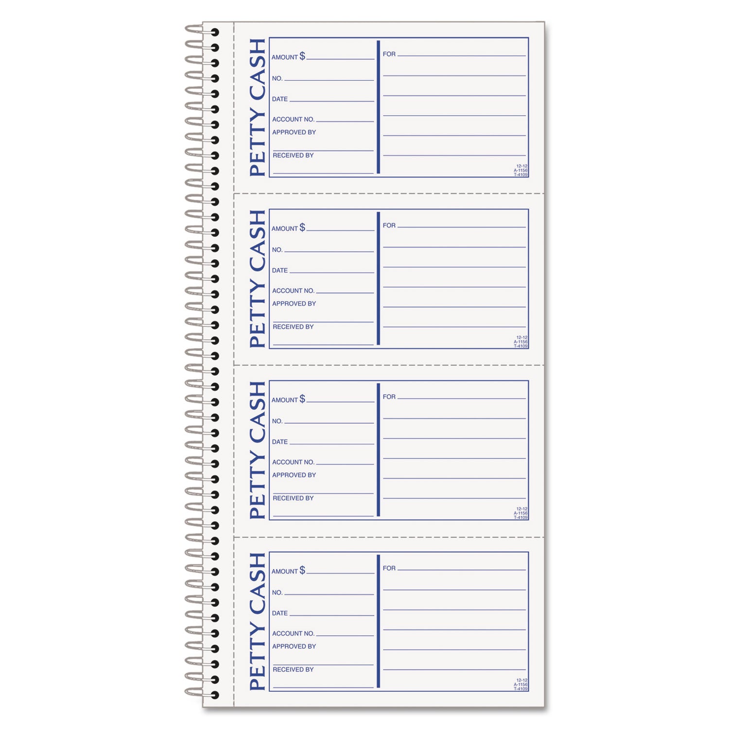 Petty Cash Receipt Book, Two-Part Carbonless, 5 x 2.75, 4 Forms/Sheet, 200 Forms Total - 