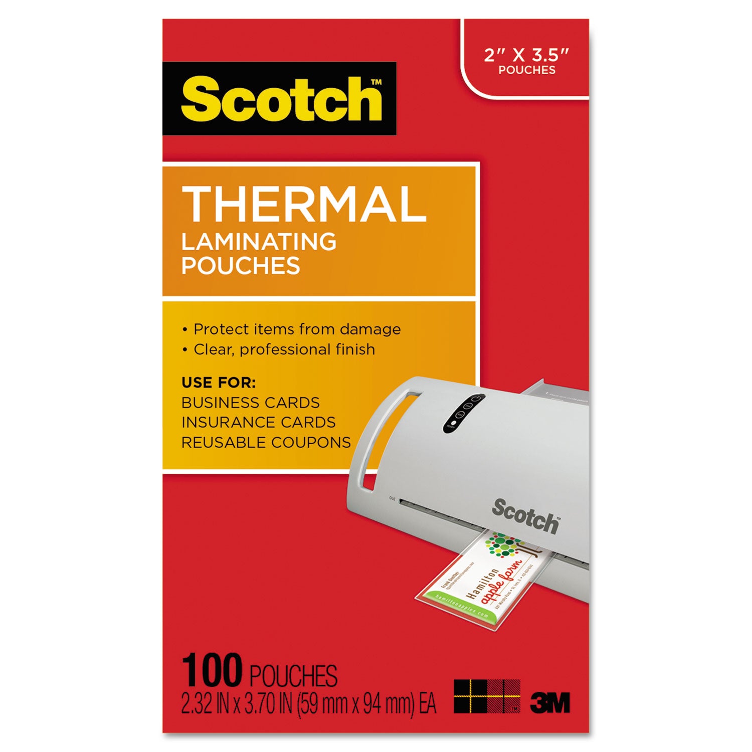 Laminating Pouches, 5 mil, 3.75" x 2.38", Gloss Clear, 100/Pack - 