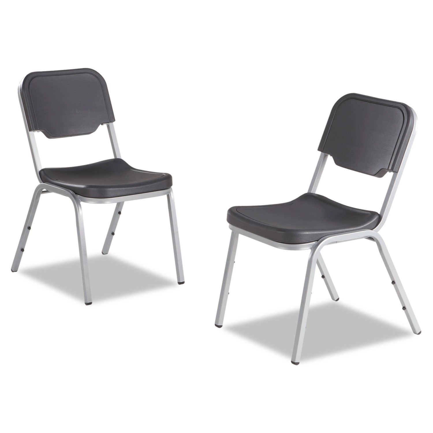 Rough n Ready Stack Chair, Supports Up to 500 lb, 17.5" Seat Height, Black Seat, Black Back, Silver Base, 4/Carton - 