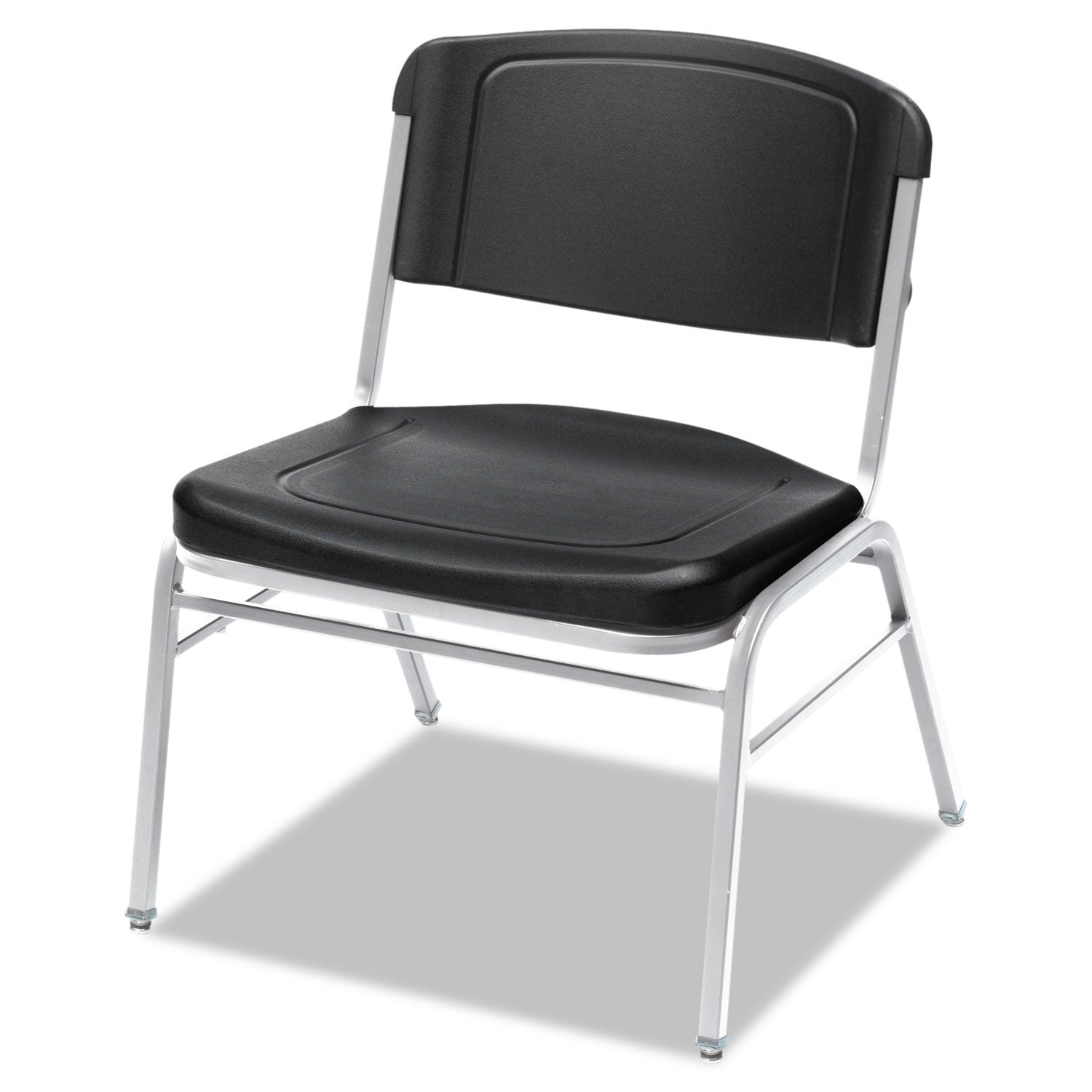 Rough n Ready Wide-Format Big and Tall Stack Chair, Supports 500lb, 18.5" Seat Height, Black Seat/Back, Silver Base, 4/Carton - 