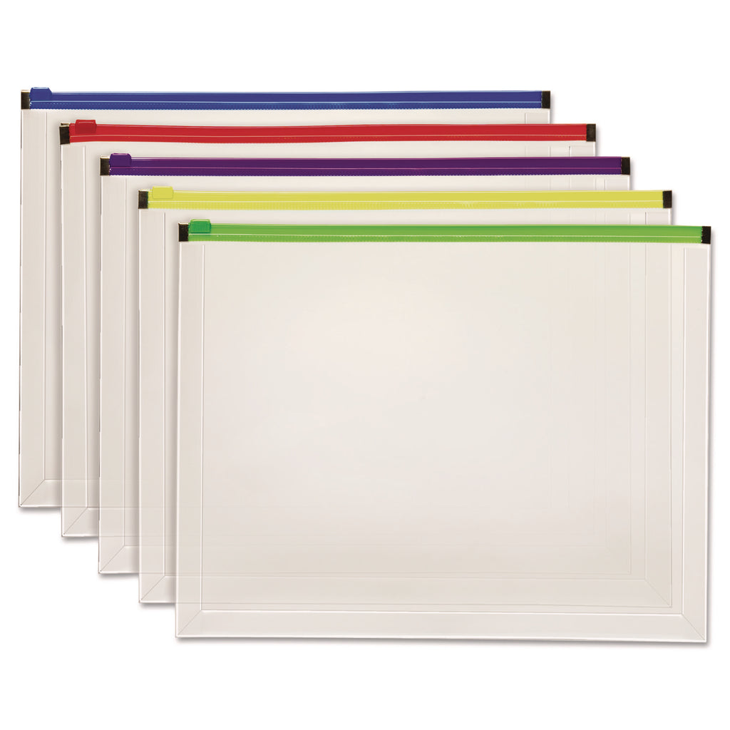 Poly Zip Envelope, Zipper Closure, 10 x 13, Assorted Colors, 5/Pack
