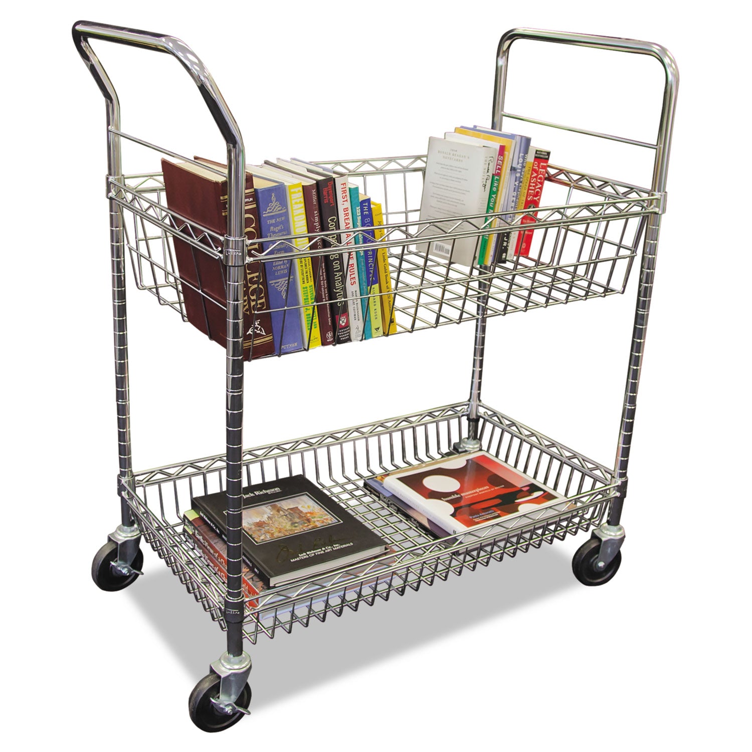 Carry-all Mail Cart, Metal, 1 Shelf, 1 Bin, 34.88" x 18" x 39.5", Silver - 