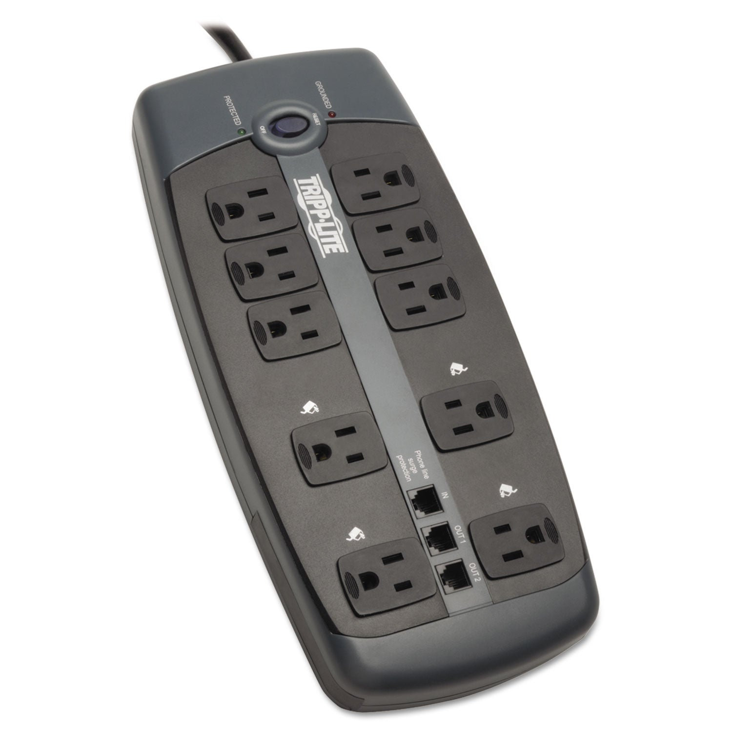 Protect It! Surge Protector, 10 AC Outlets, 8 ft Cord, 2,395 J, Black - 