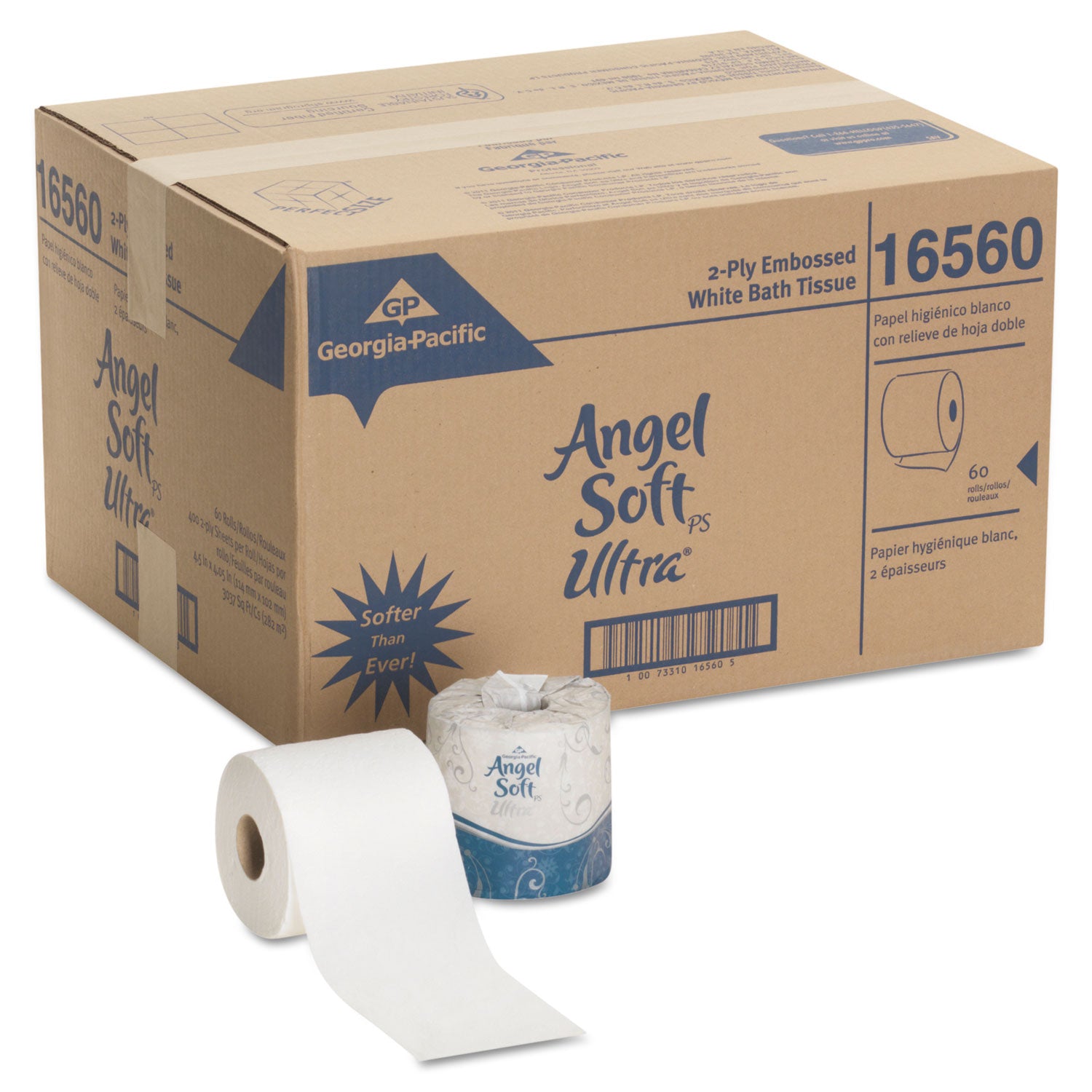Angel Soft ps Ultra 2-Ply Premium Bathroom Tissue, Septic Safe, White, 400 Sheets/Roll, 60/Carton - 