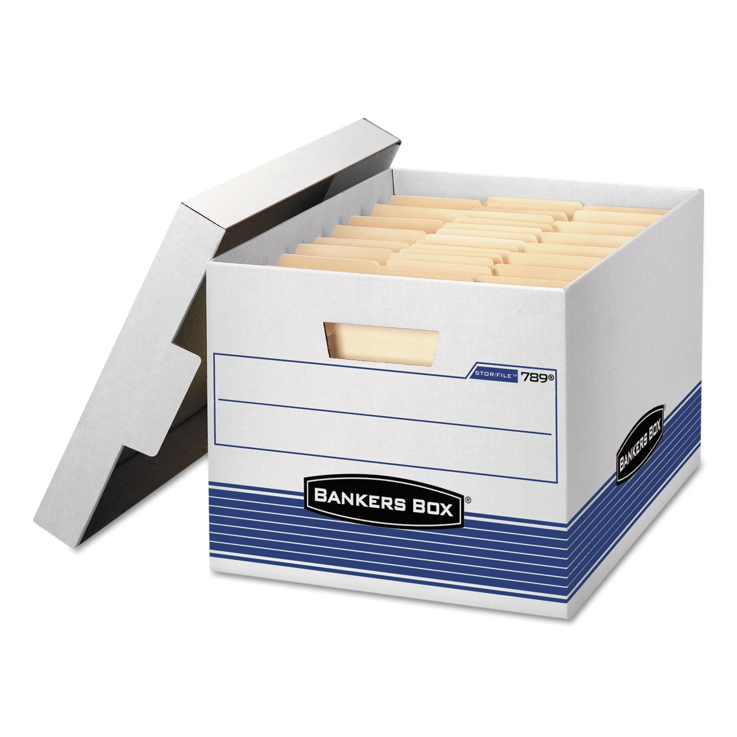 STOR/FILE Medium-Duty Letter/Legal Storage Boxes, Letter/Legal Files, 12.75" x 16.5" x 10.5", White/Blue, 4/Carton - 