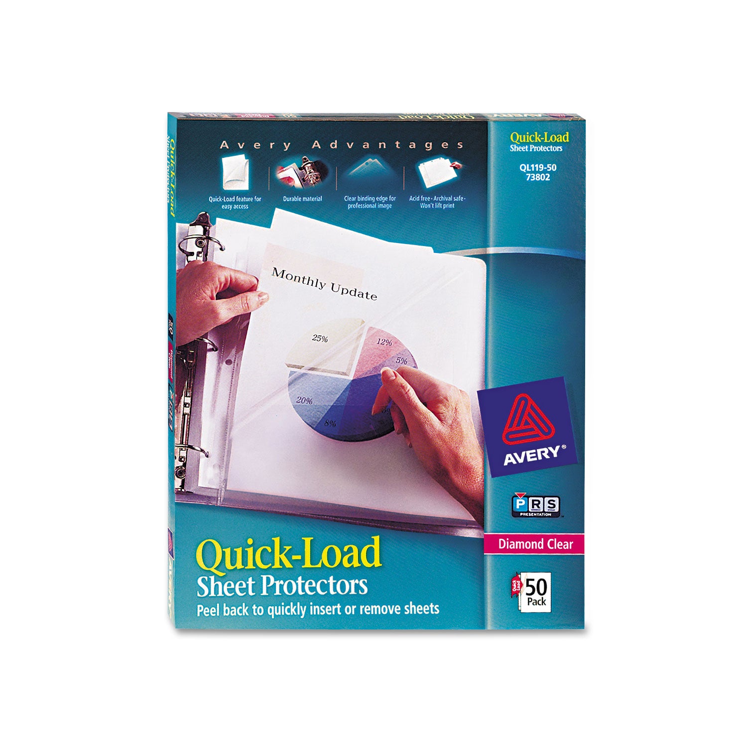 Quick Top and Side Loading Sheet Protectors, Letter, Diamond Clear, 50/Box - 