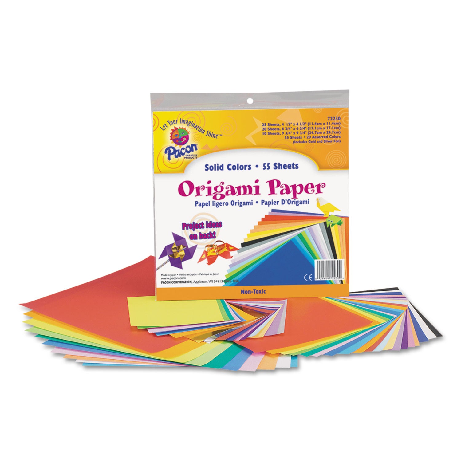 Origami Paper, 30 lb Bond Weight, 9.75 x 9.75, Assorted Bright Colors, 55/Pack - 