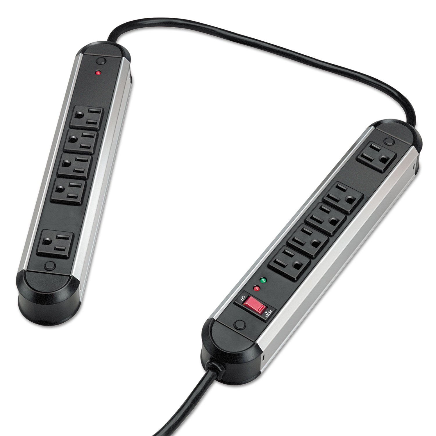 Split Metal Surge Protector, 10 AC Outlets, 6 ft Cord, 1,250 J, Black/Silver - 