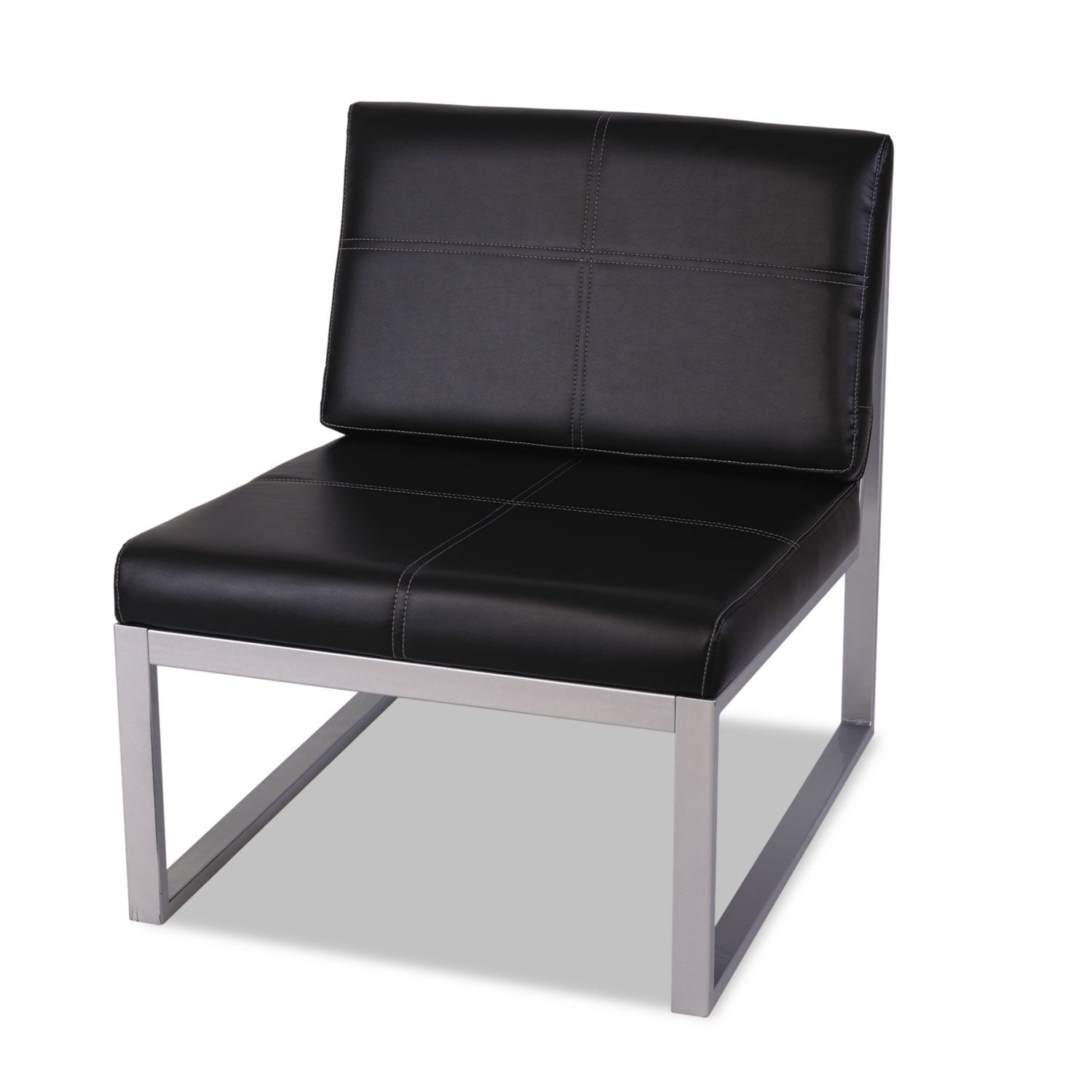 Alera Ispara Series Armless Chair, 26.57" x 30.71" x 31.1", Black Seat, Black Back, Silver Base - 