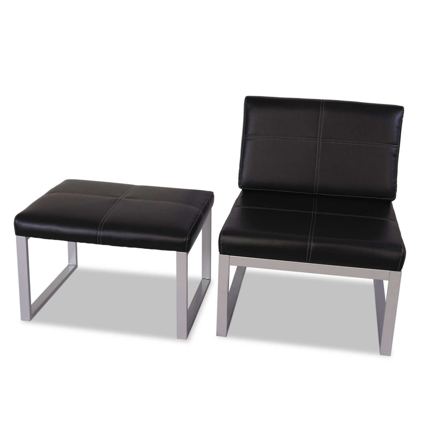 Alera Ispara Series Armless Chair, 26.57" x 30.71" x 31.1", Black Seat, Black Back, Silver Base - 