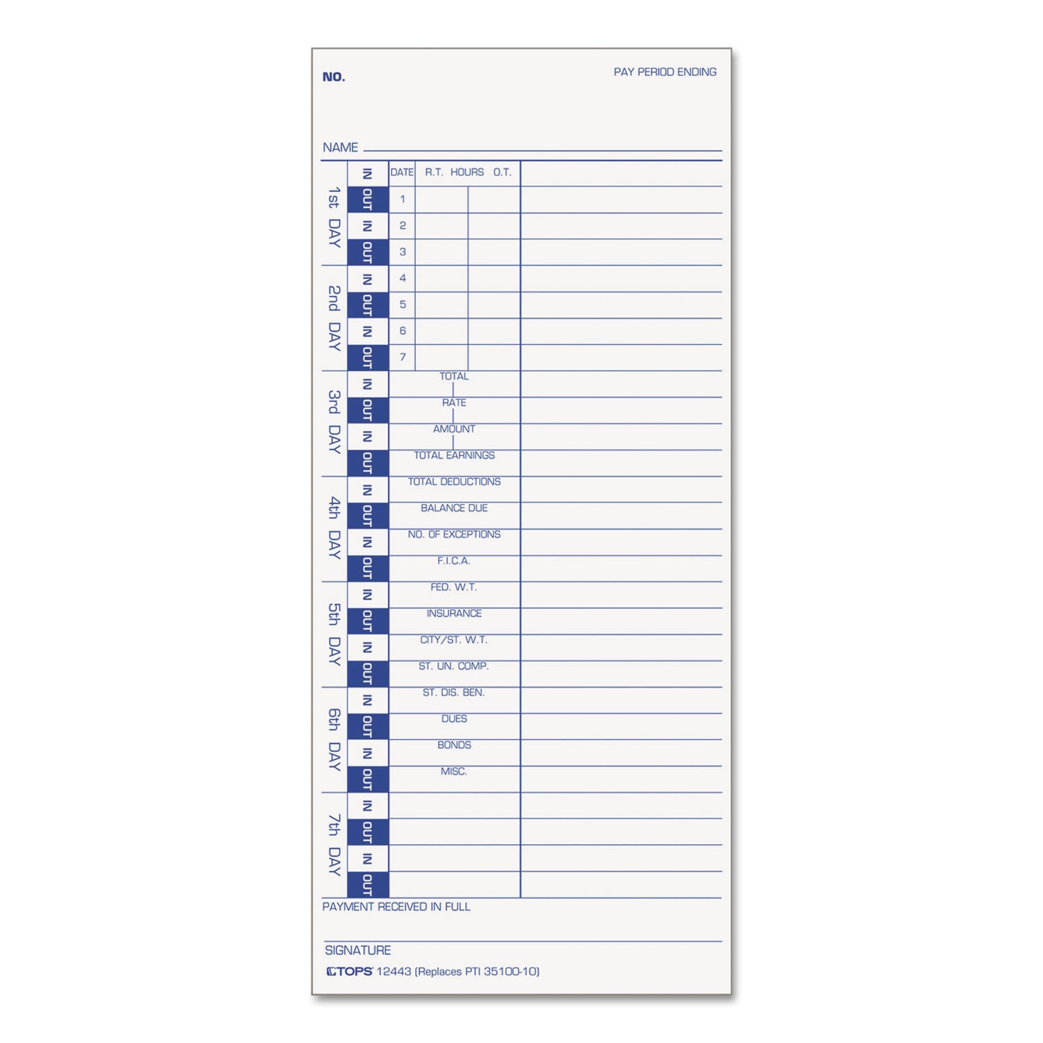 Time Clock Cards, Replacement for 35100-10, One Side, 4 x 9, 100/Pack - 