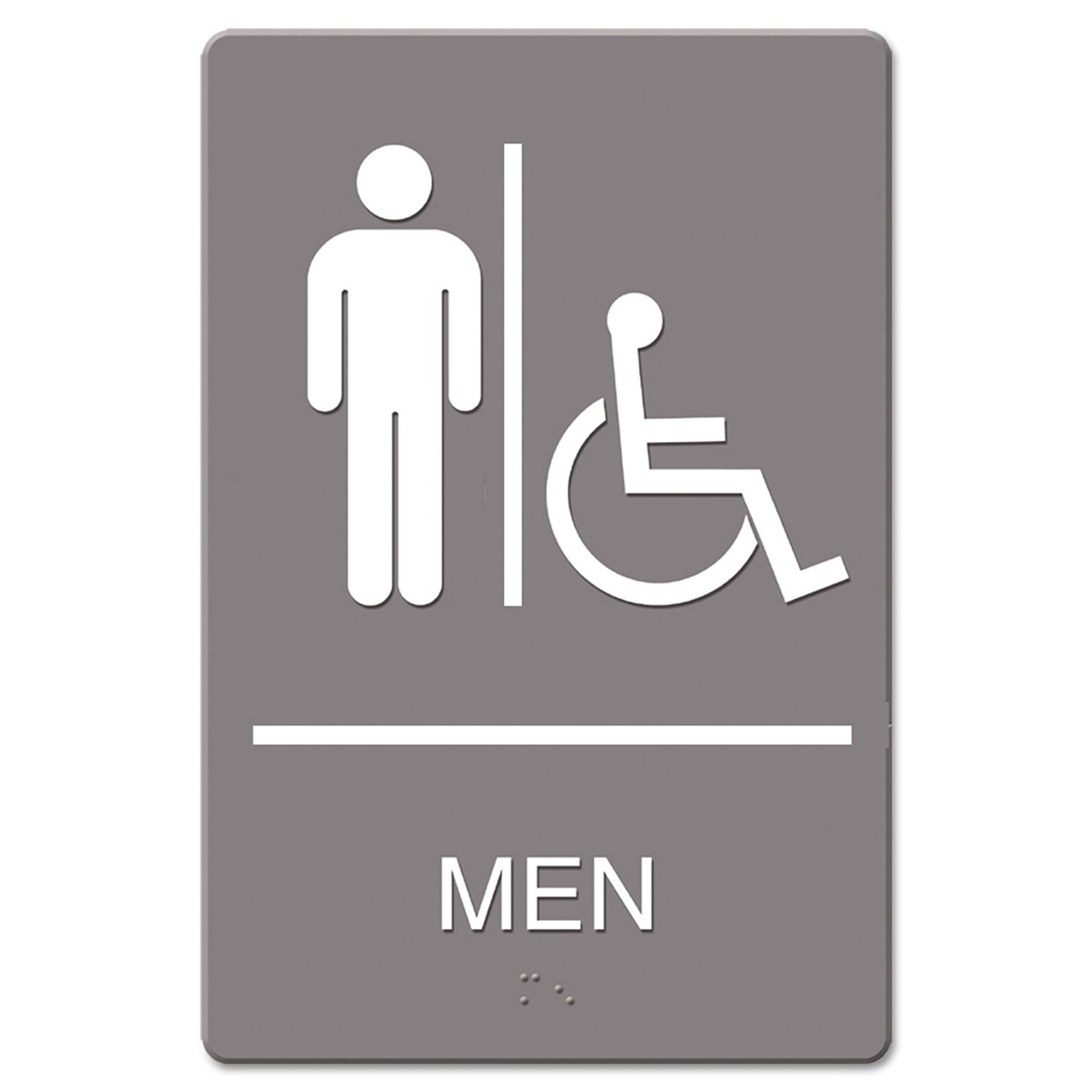 ADA Sign, Men Restroom Wheelchair Accessible Symbol, Molded Plastic, 6 x 9, Gray - 