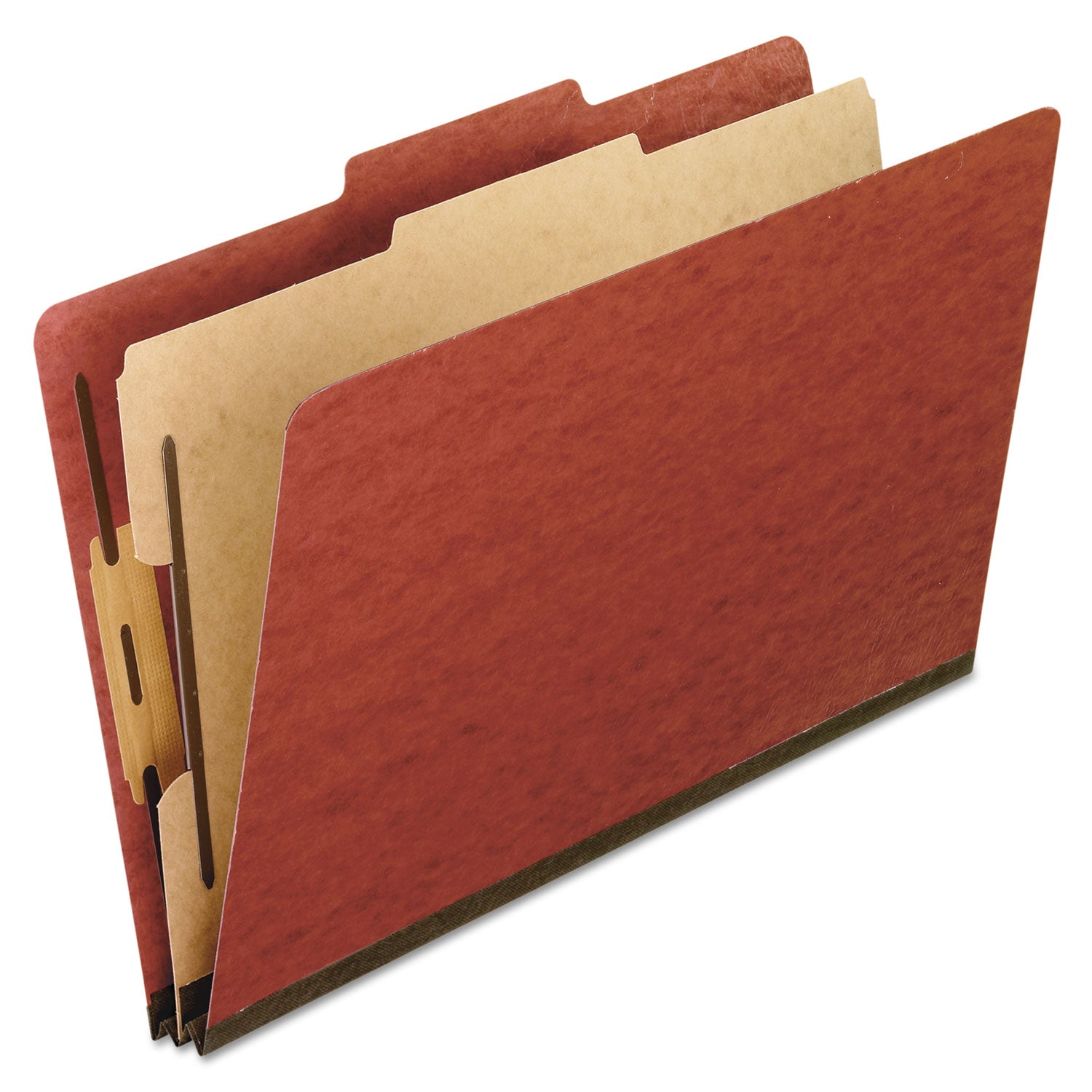 Four-Section Pressboard Classification Folders, 2" Expansion, 1 Divider, 4 Fasteners, Letter Size, Red Exterior, 10/Box - 