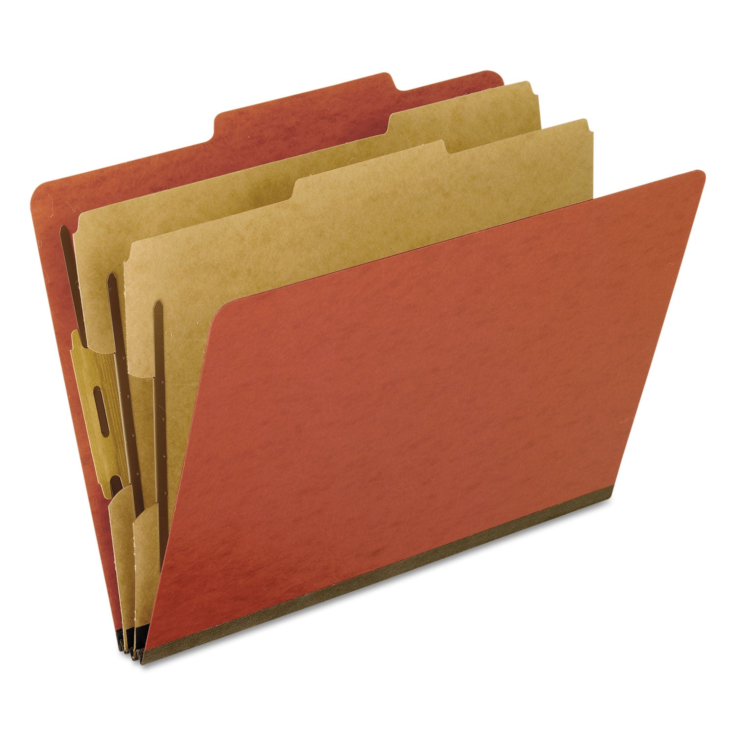 Six-Section Pressboard Classification Folders, 2" Expansion, 2 Dividers, 6 Bonded Fasteners, Letter Size, Red Exterior, 10/BX - 