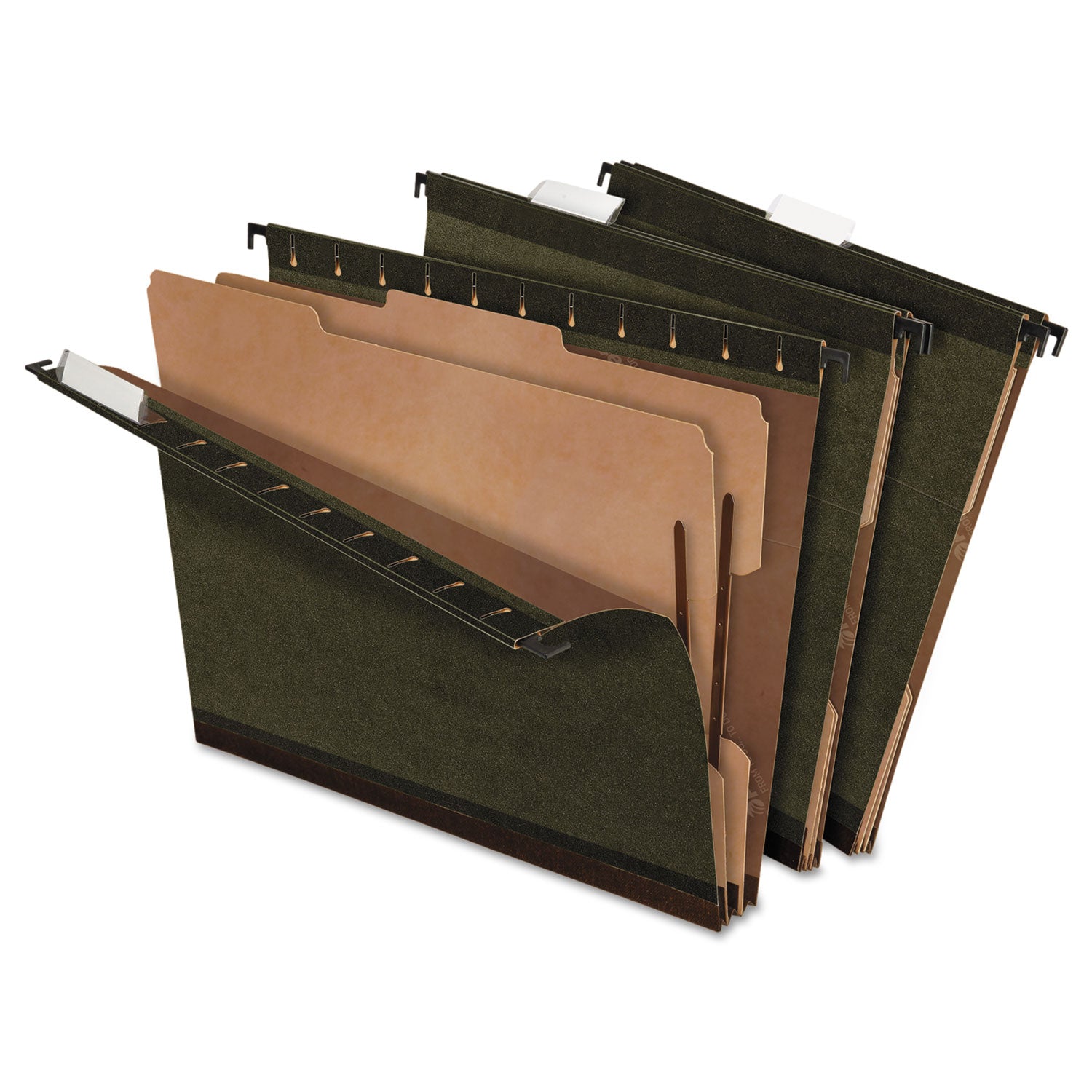 SureHook Reinforced Hanging Divider Folders, 2" Expansion, 2 Dividers, 4 Fasteners, Letter Size, Green Exterior, 10/Box - 